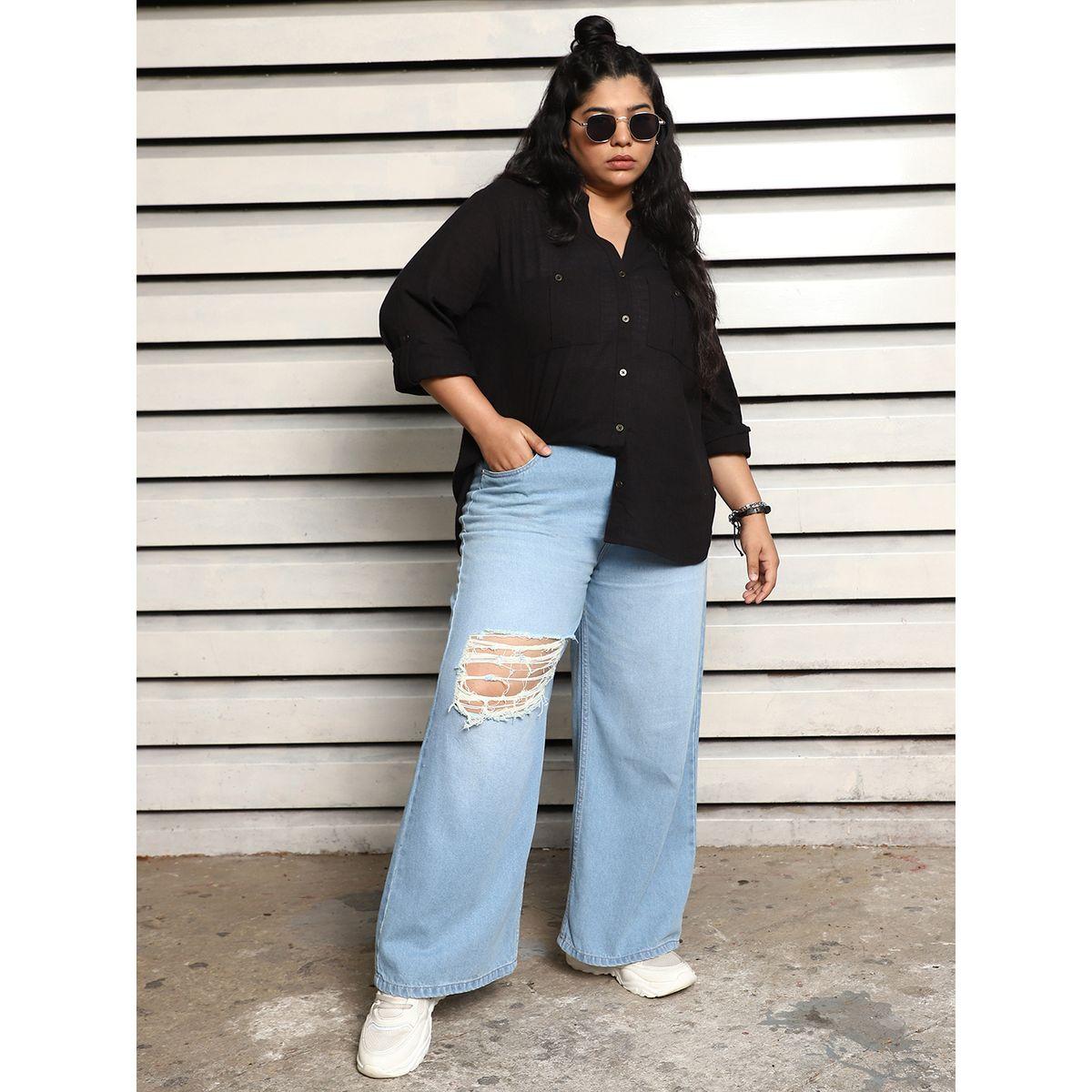 High Star Plus Size Solid Mandarin Collar Oversized Shirt-women-clothing-shirtsandblouses-shirts-image-5