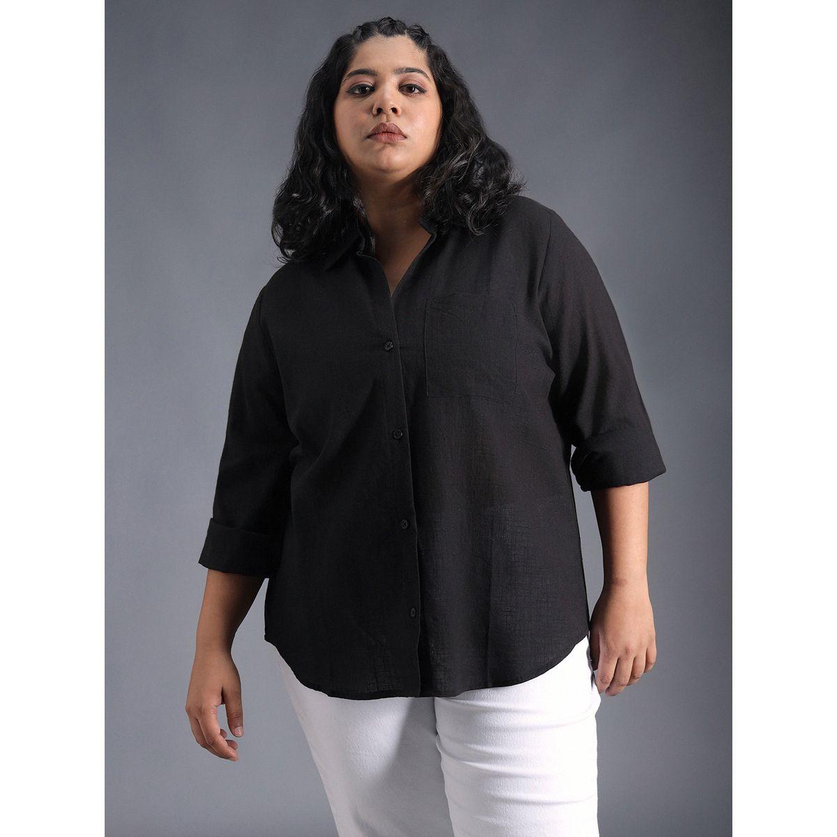 High Star Plus Size Solid Regular Fit Shirt with Pocket Detail-women-clothing-shirtsandblouses-shirts-image-4