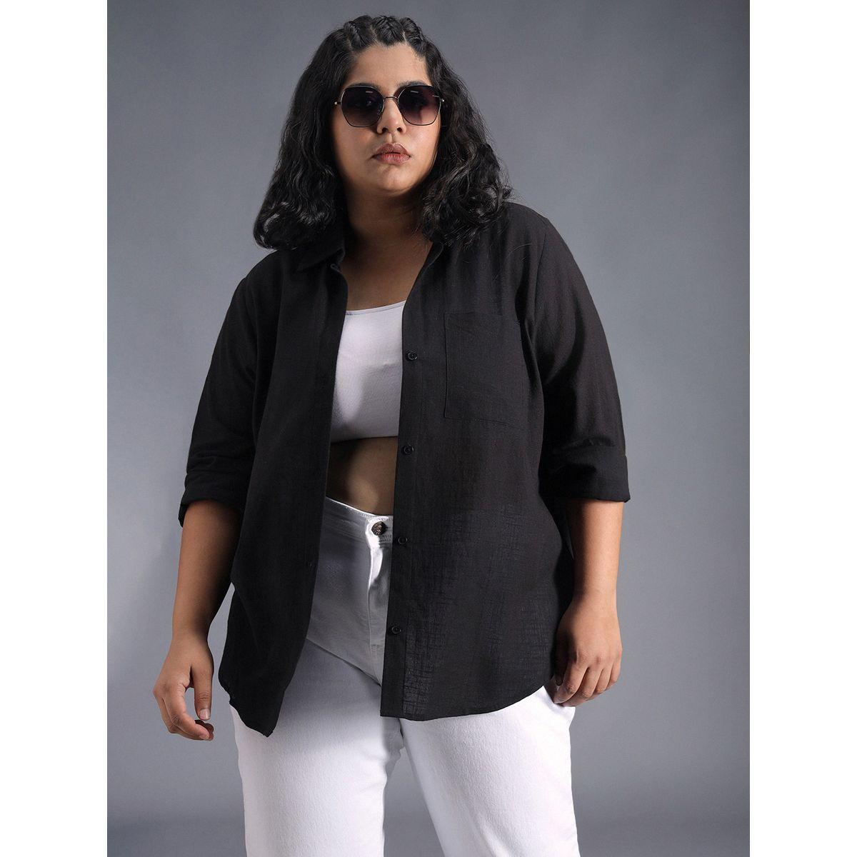 High Star Plus Size Solid Regular Fit Shirt with Pocket Detail-women-clothing-shirtsandblouses-shirts-image-6