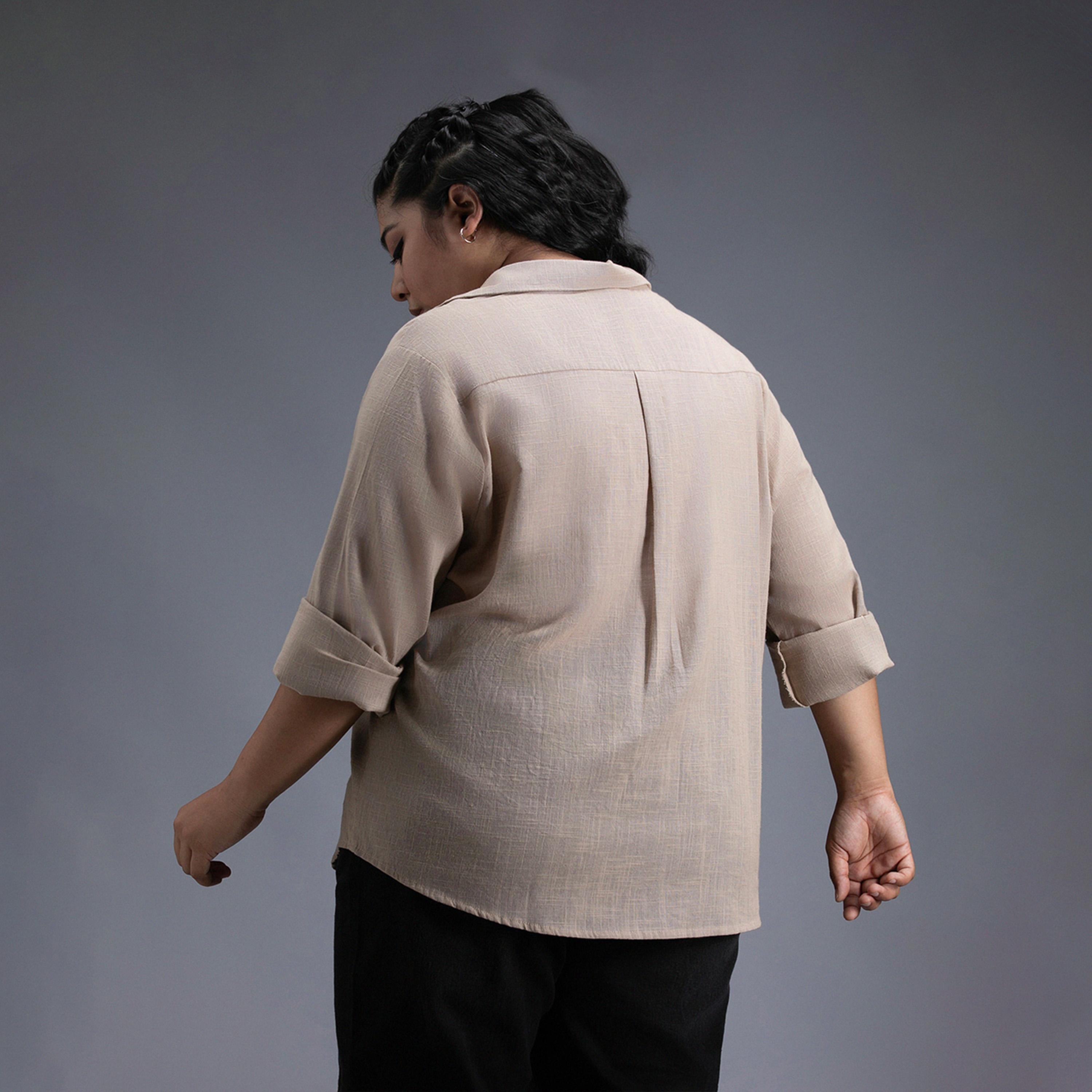 هاي ستار × ستايلي - قميص بمقاس كبير سادة بقصّة عادية مع تفاصيل جيب-women-clothing-shirtsandblouses-shirts-image-2