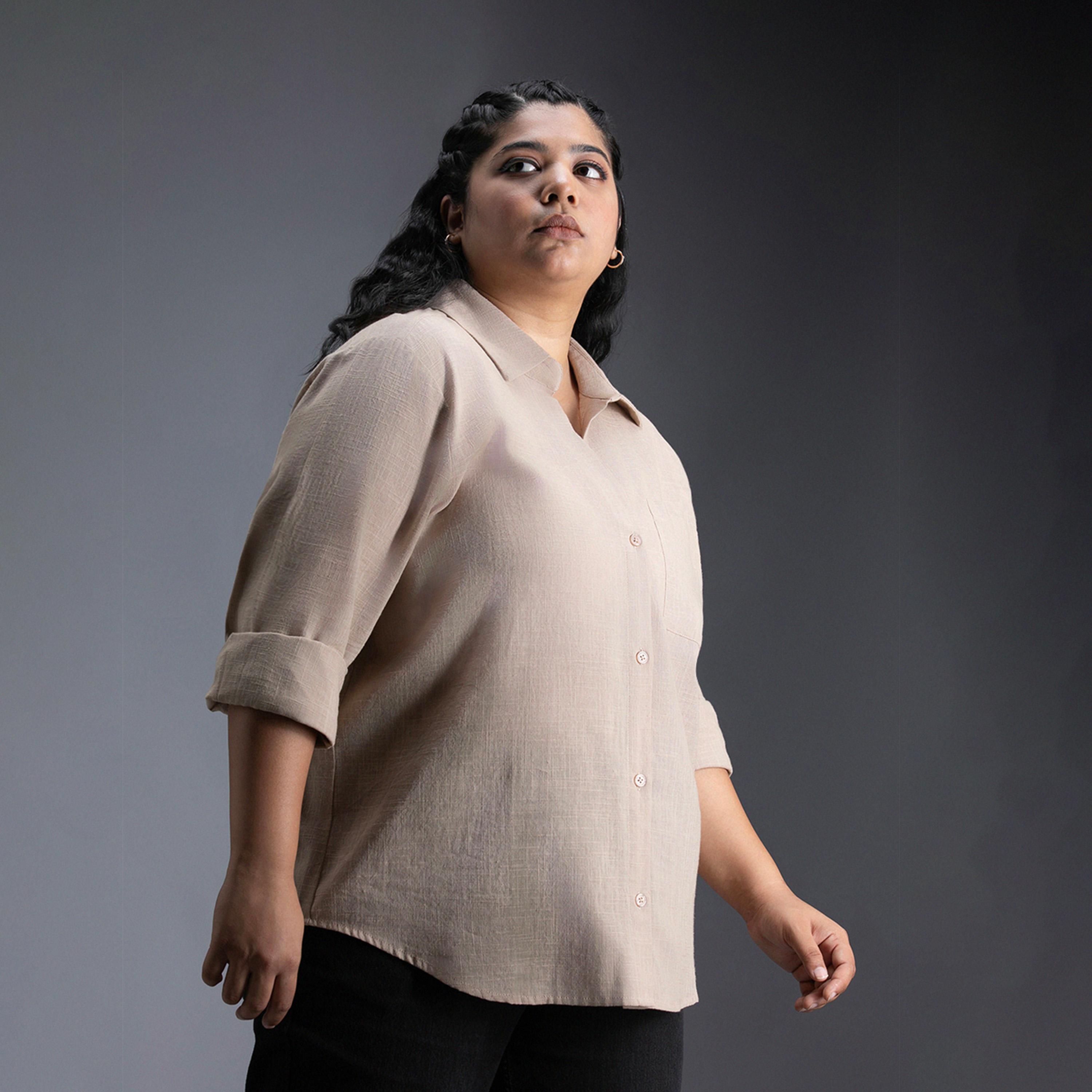 هاي ستار × ستايلي - قميص بمقاس كبير سادة بقصّة عادية مع تفاصيل جيب-women-clothing-shirtsandblouses-shirts-image-3