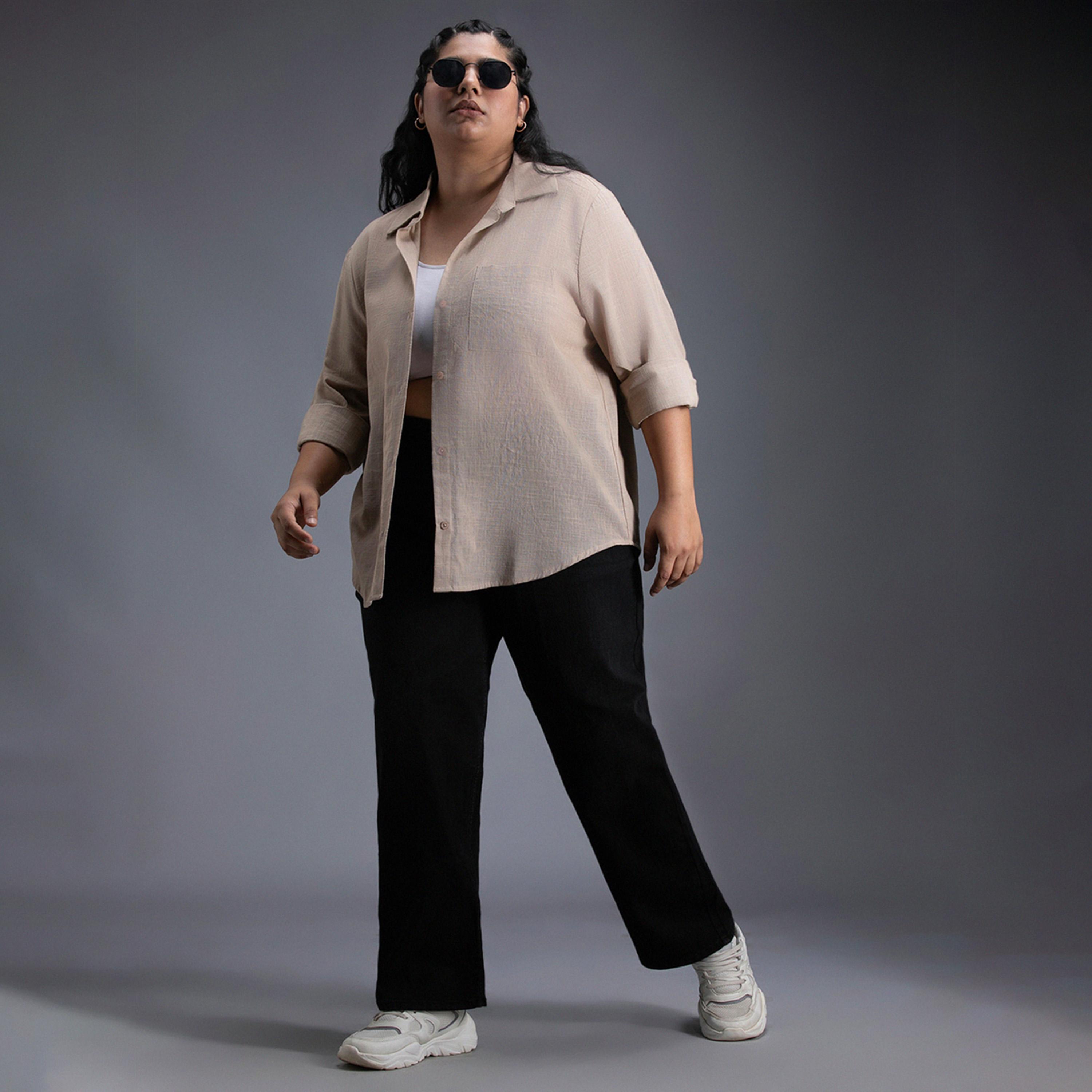 هاي ستار × ستايلي - قميص بمقاس كبير سادة بقصّة عادية مع تفاصيل جيب-women-clothing-shirtsandblouses-shirts-image-5