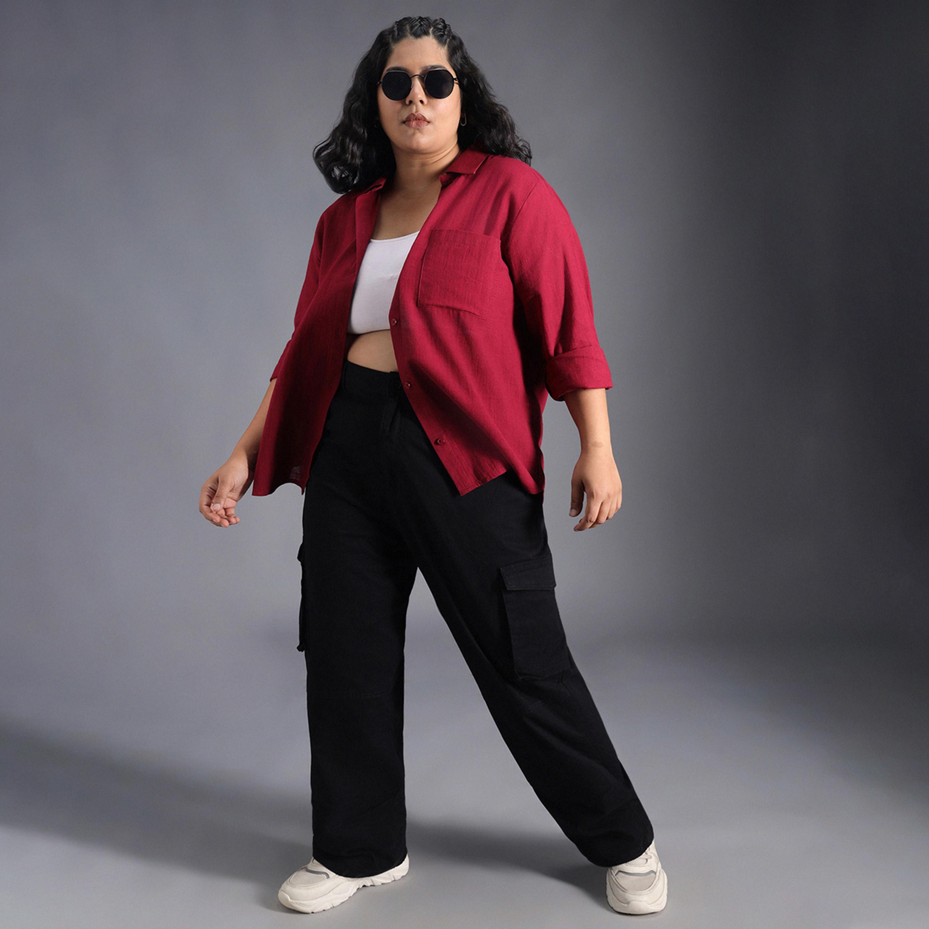 High Star X Styli Plus Size Solid Regular Fit Shirt With Pocket Detail-women-clothing-shirtsandblouses-shirts-image-3