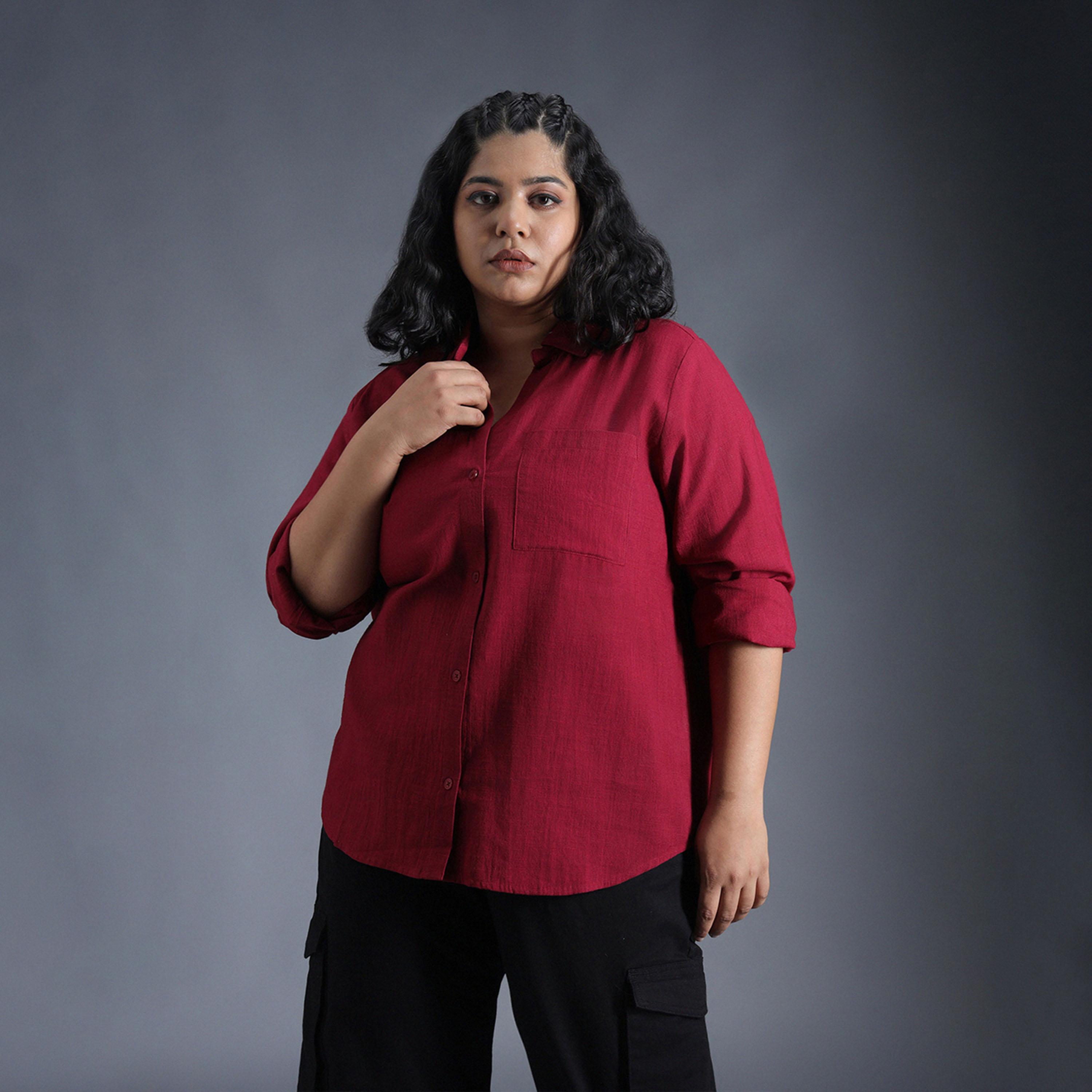 High Star X Styli Plus Size Solid Regular Fit Shirt With Pocket Detail-women-clothing-shirtsandblouses-shirts-image-4