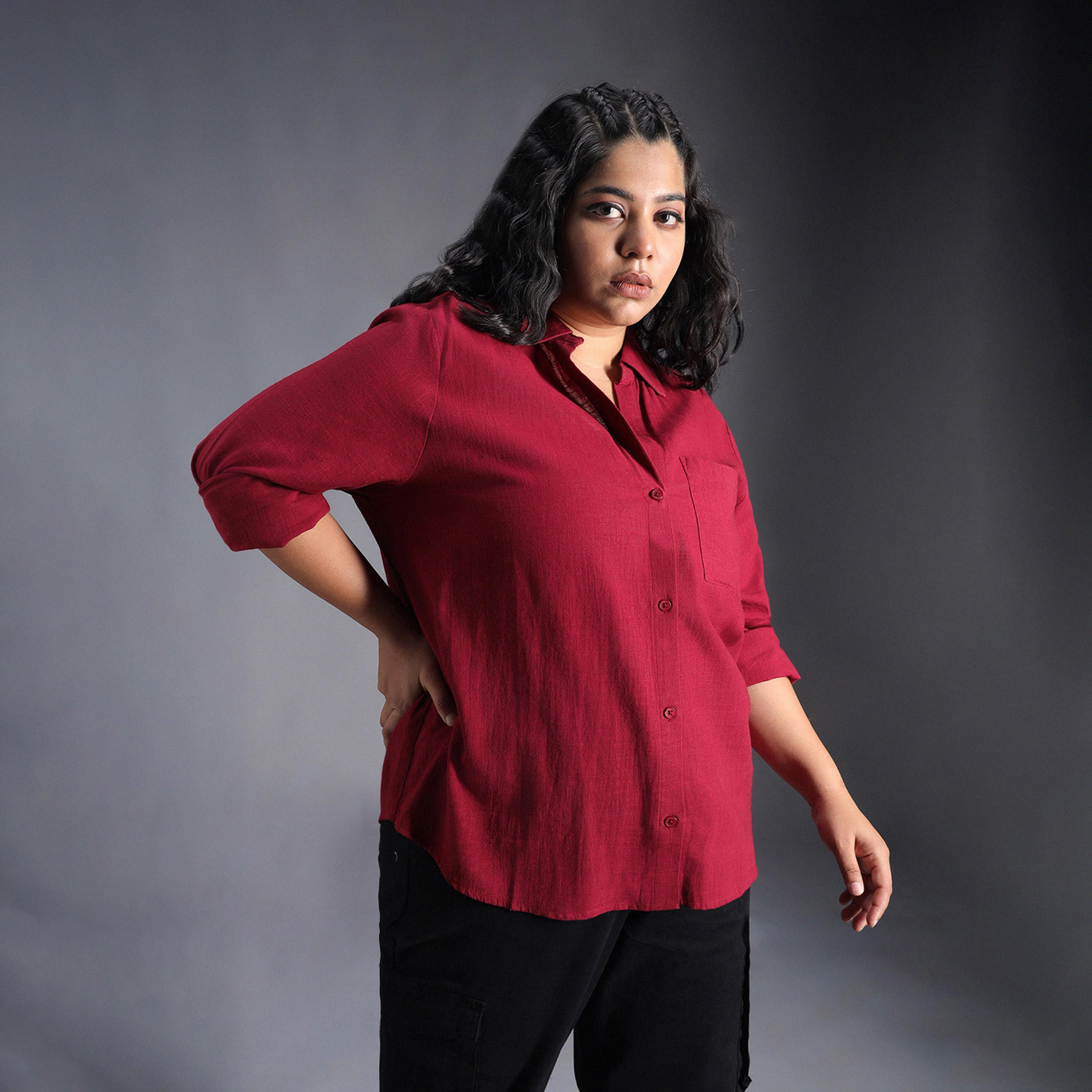 High Star X Styli Plus Size Solid Regular Fit Shirt With Pocket Detail-women-clothing-shirtsandblouses-shirts-image-5