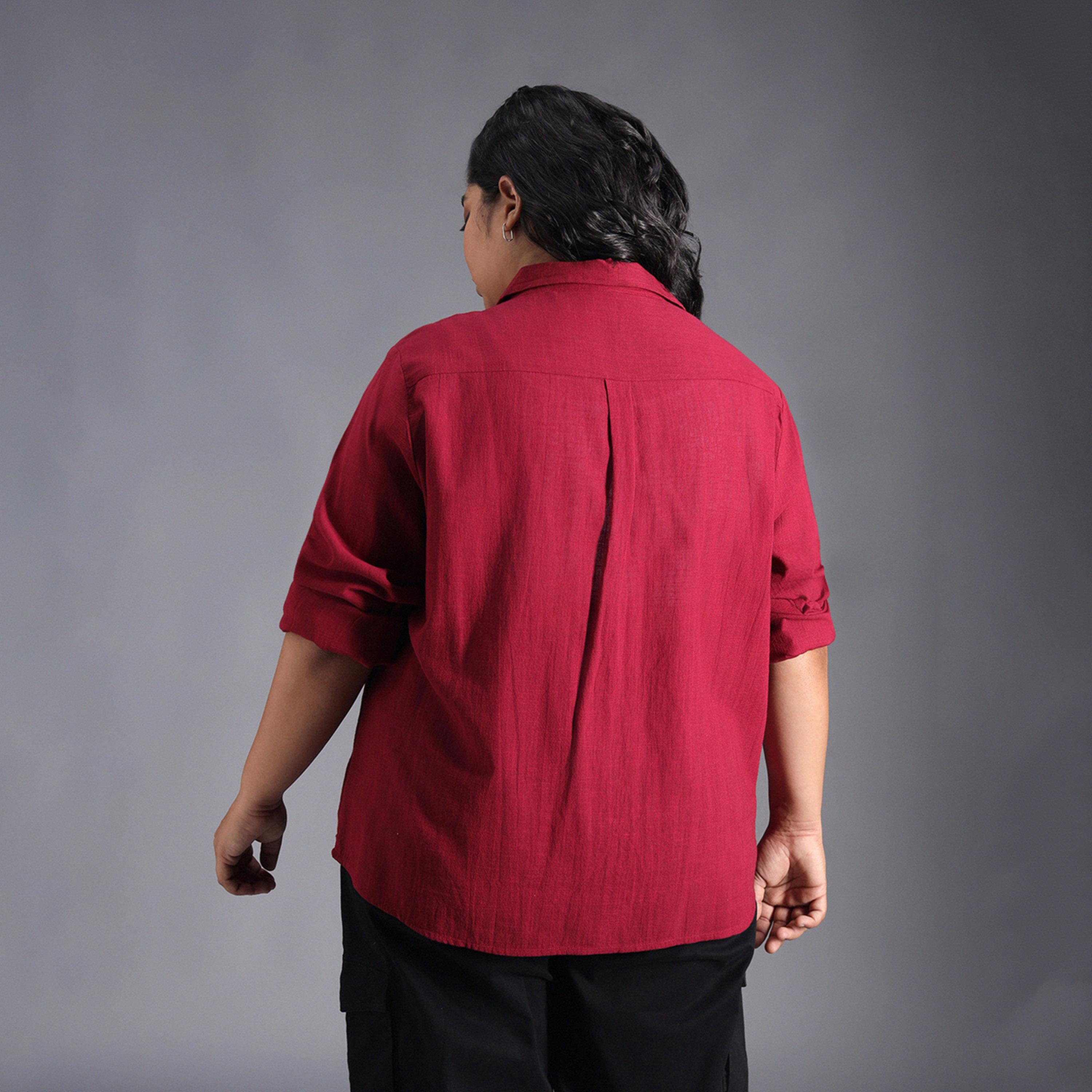 هاي ستار × ستايلي - قميص بمقاس كبير سادة بقصّة عادية مع تفاصيل جيب-women-clothing-shirtsandblouses-shirts-image-6