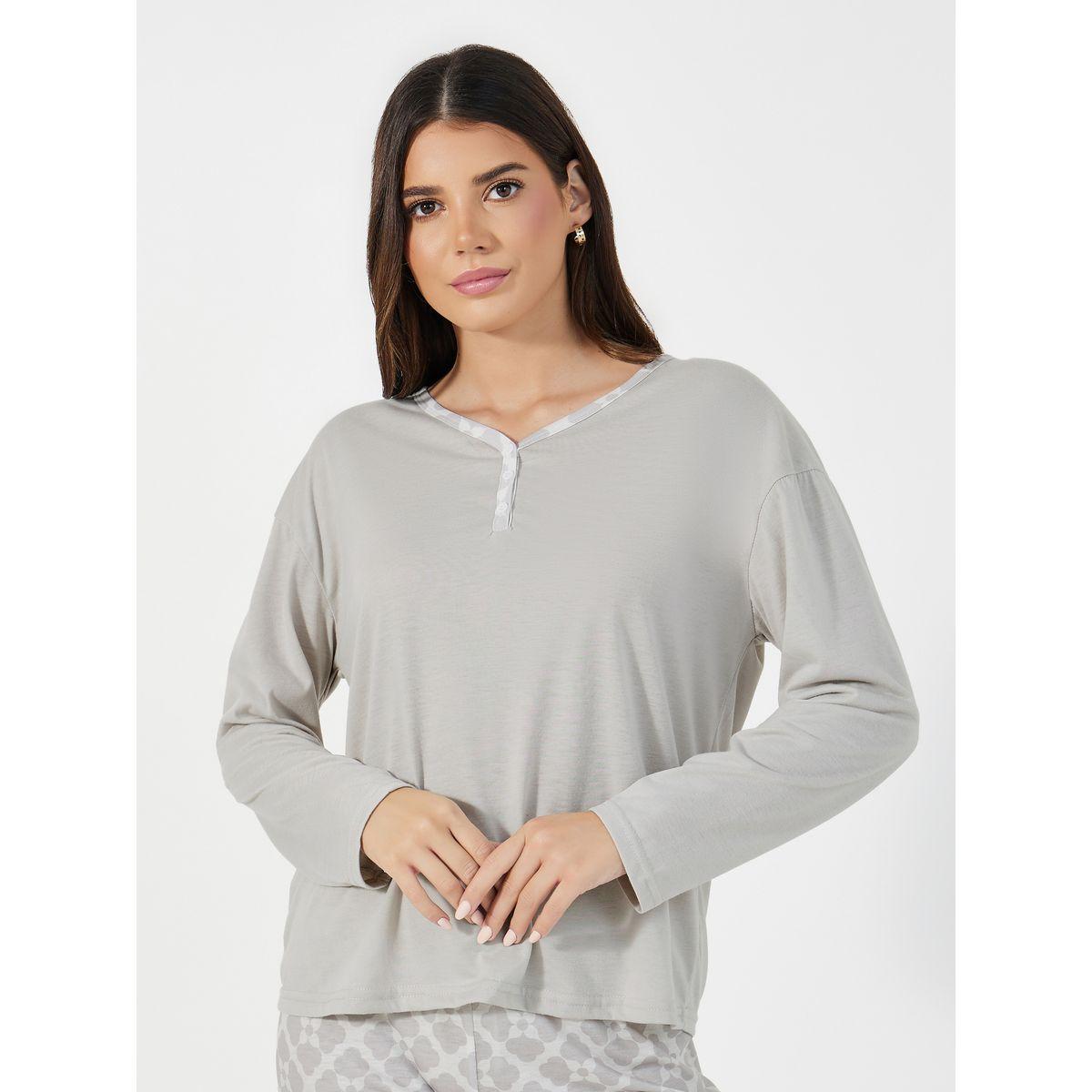 Styli Unwind Solid Dropped Shoulder T-Shirt & Printed Pants Pyjama Set-women-clothing-nightwear-pyjamas-longsets-image-2