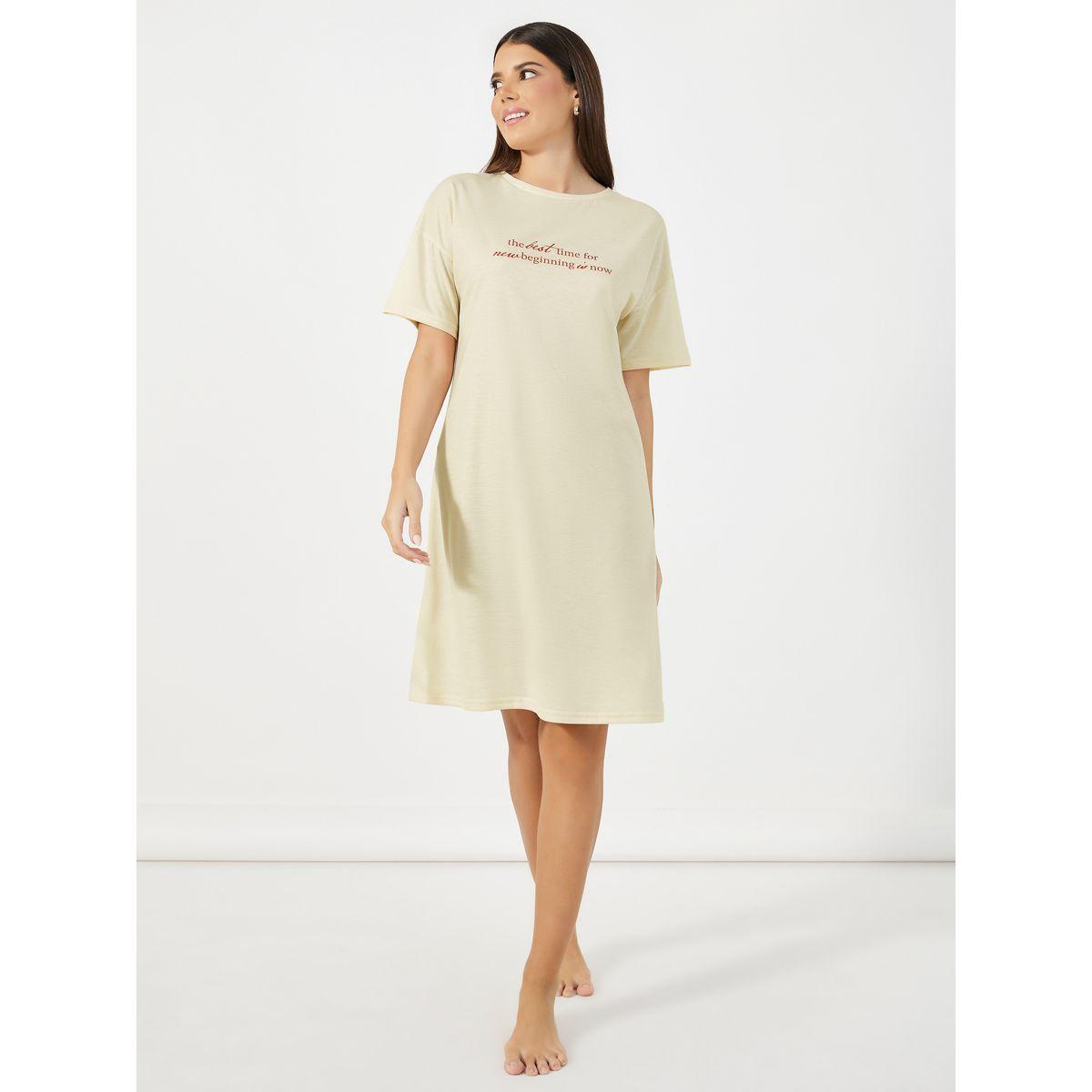 Styli Unwind Slogan Print Dropped Shoulder Sleep T-Shirt-women-clothing-nightwear-nighties-image-2