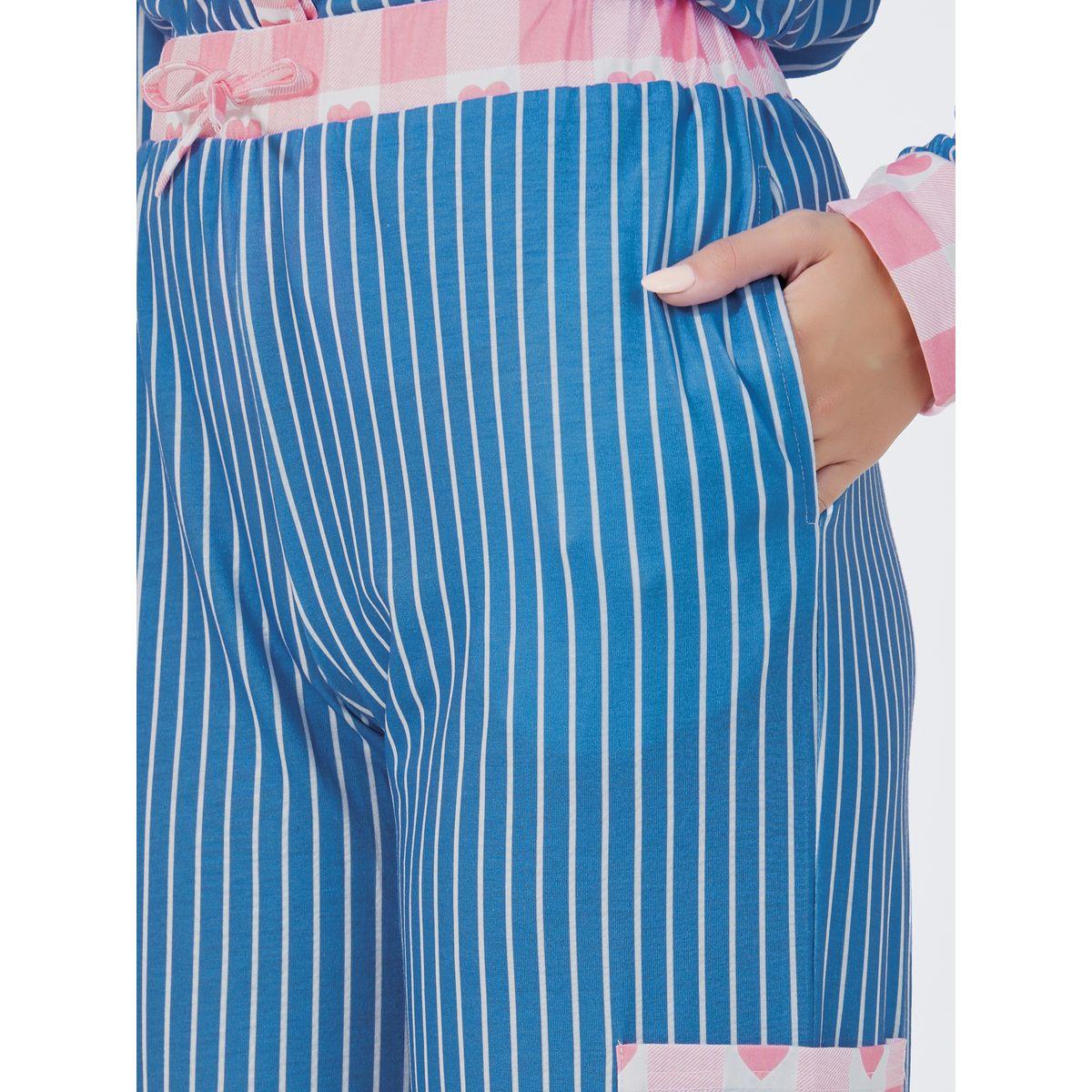 Styli Unwind Striped Contrast Print Shirt & Pants Pyjama Set-women-clothing-nightwear-pyjamas-longsets-image-6