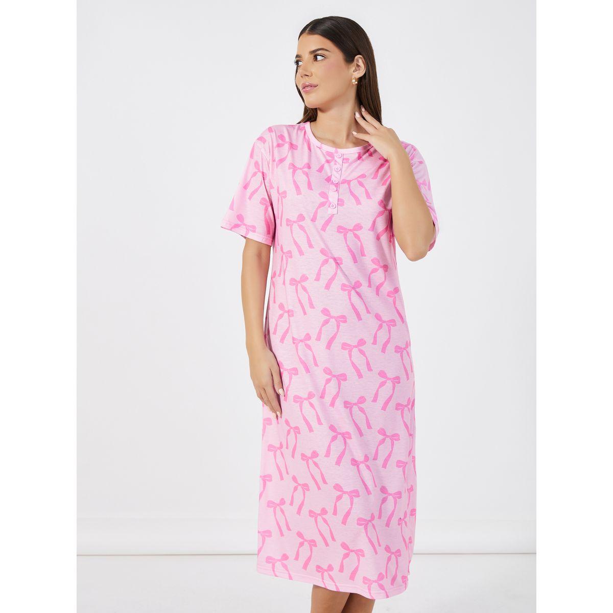 قميص نوم بطبعة فيونكات مع أزرار-women-clothing-nightwear-nighties-image-1
