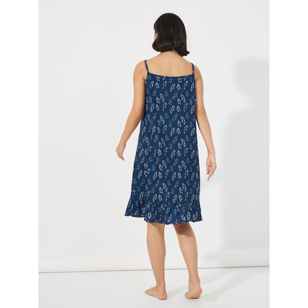Styli Unwind Ditsy Leaf Print Ruffle Hem Slip Dress-women-clothing-nightwear-nighties-image-4