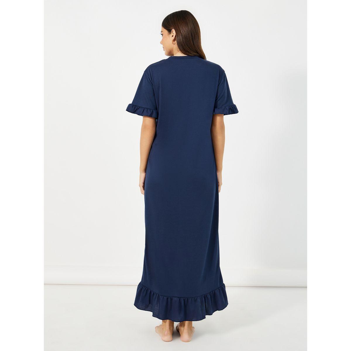 Styli Unwind Slogan Print Ruffle Hem Maxi Sleep Dress-women-clothing-nightwear-nighties-image-4