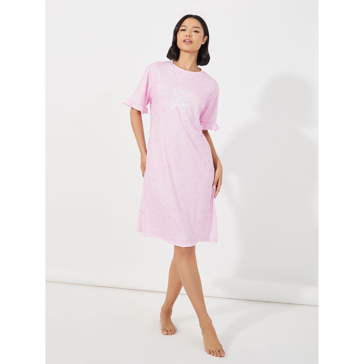قميص نوم بطبعة كتابة مع أكمام بكشكش-women-clothing-nightwear-nighties-image-1