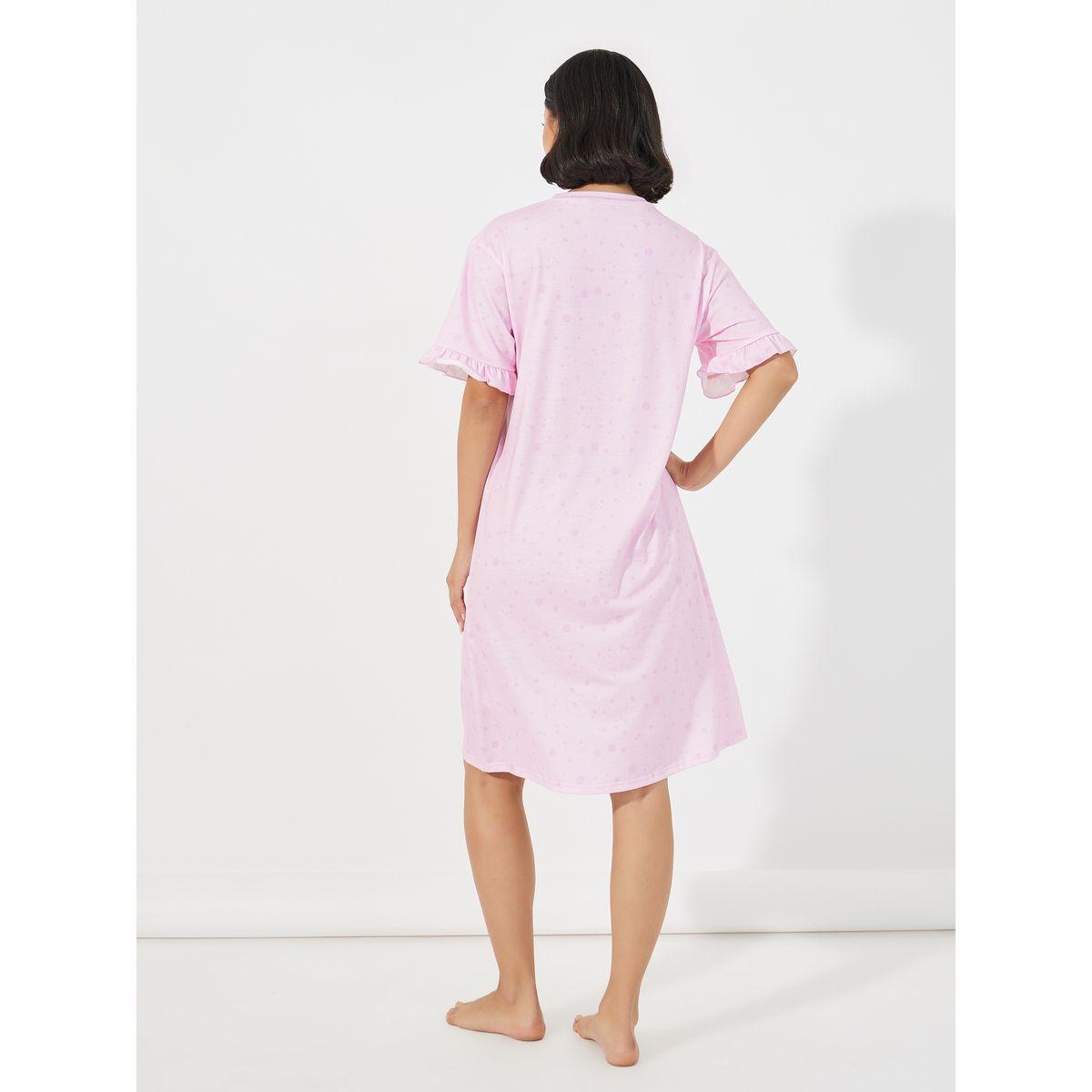 Styli Unwind Ruffle Sleeve Slogan Print Sleep T-Shirt Dress-women-clothing-nightwear-nighties-image-4
