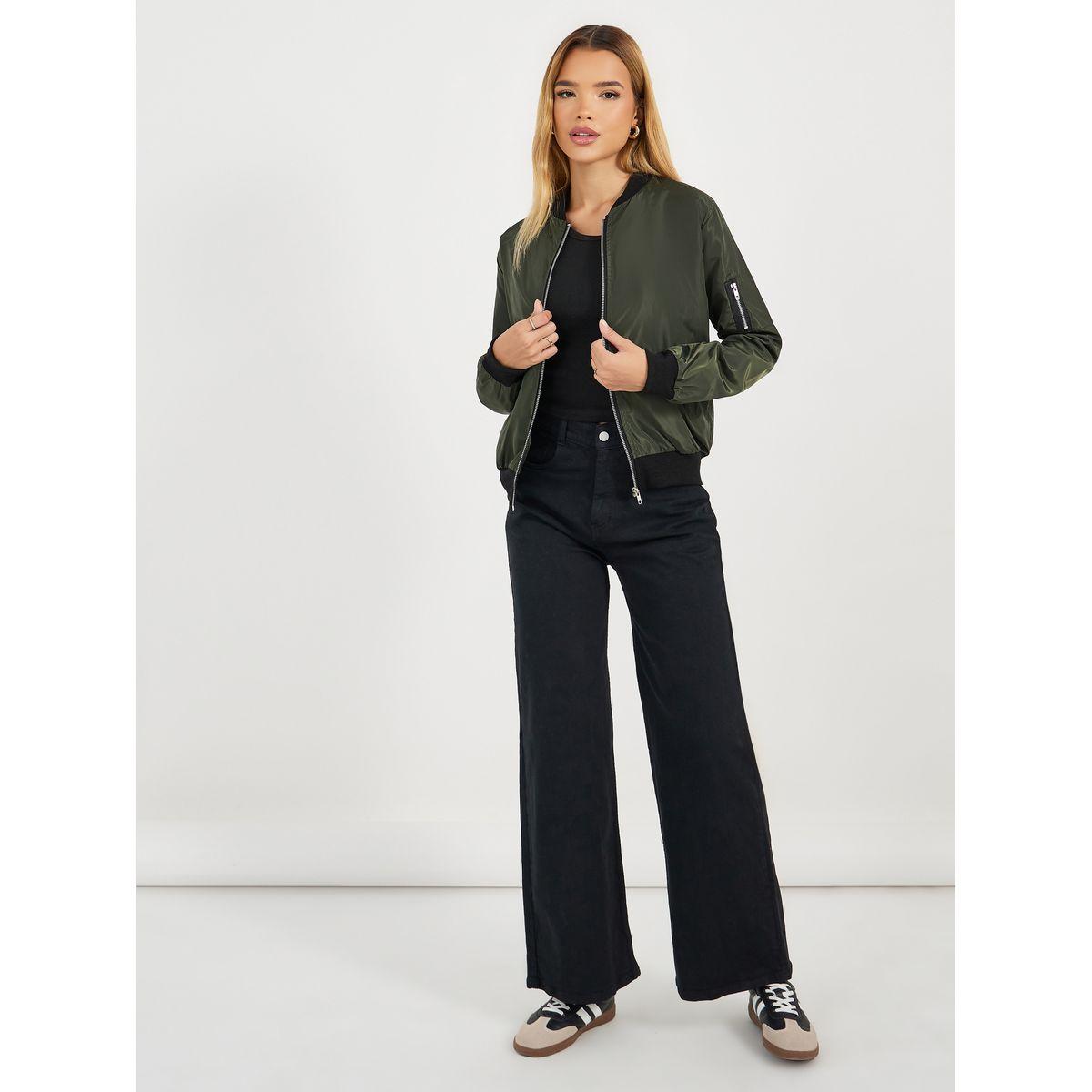Styli Regular Fit Regular Length Zip Up Bomber Jacket-women-winterwear-coatsandjackets-jackets-image-2