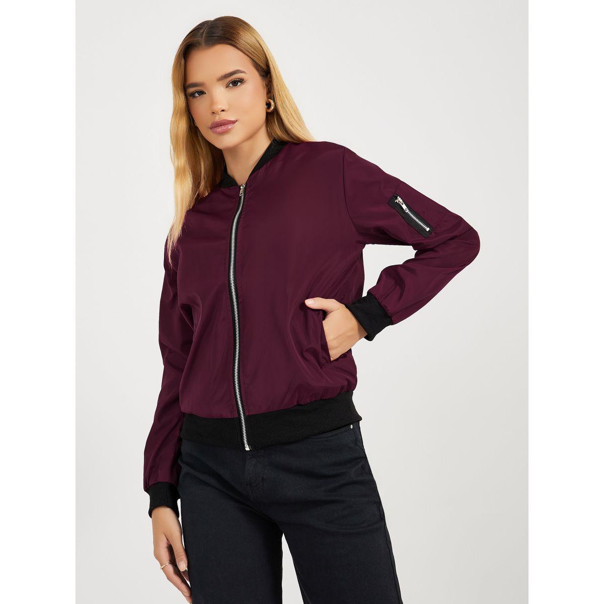 جاكيت بومبر بقصة عادية وسحَّاب غلق-women-winterwear-coatsandjackets-jackets-image-1