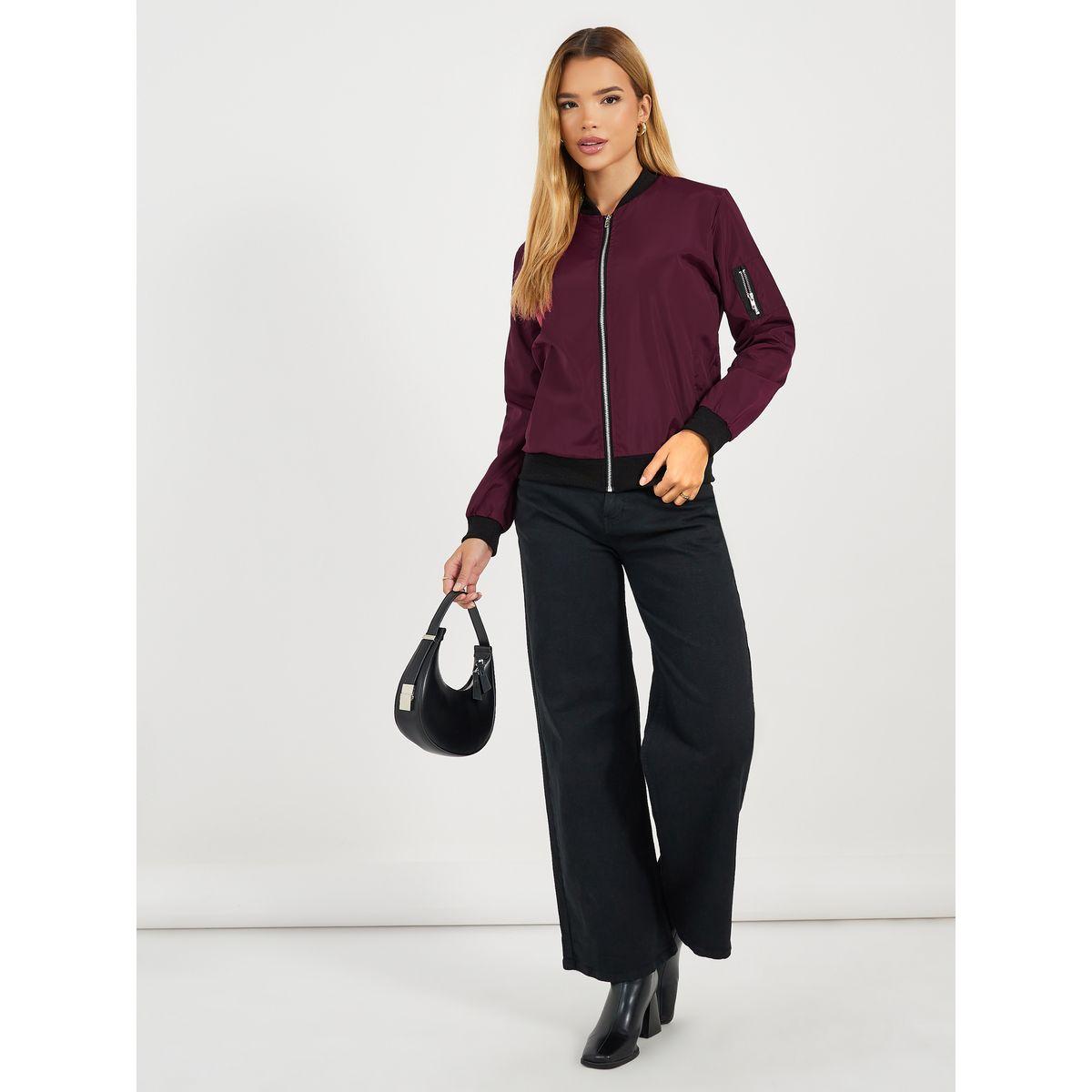 جاكيت بومبر بقصة عادية وسحَّاب غلق-women-winterwear-coatsandjackets-jackets-image-2