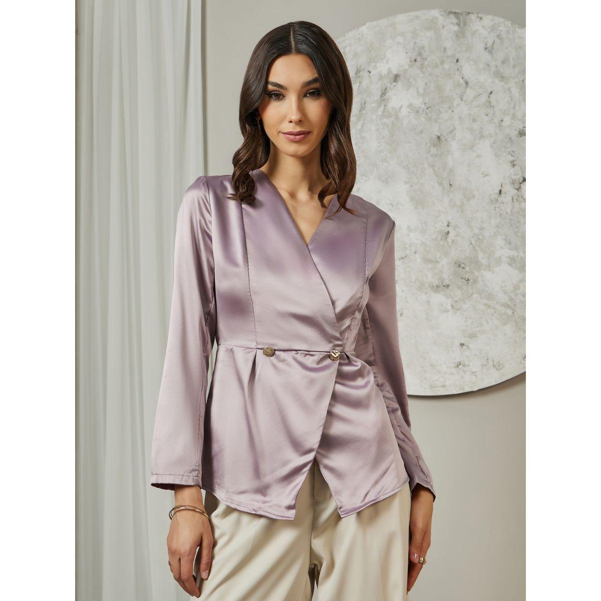 بلوزة بتصميم بليزر ونمط لف مع أزرار-women-clothing-shirtsandblouses-blouses-image-1