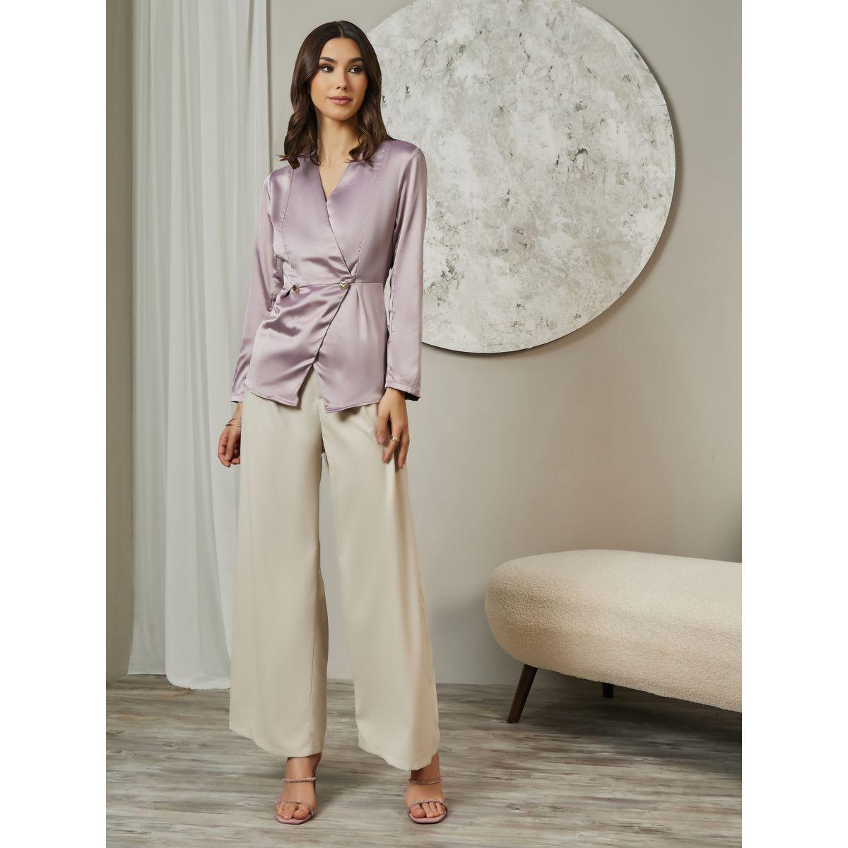 Styli Elevate V Neck Wrap Blazer Top with Button Detail-women-clothing-shirtsandblouses-blouses-image-2