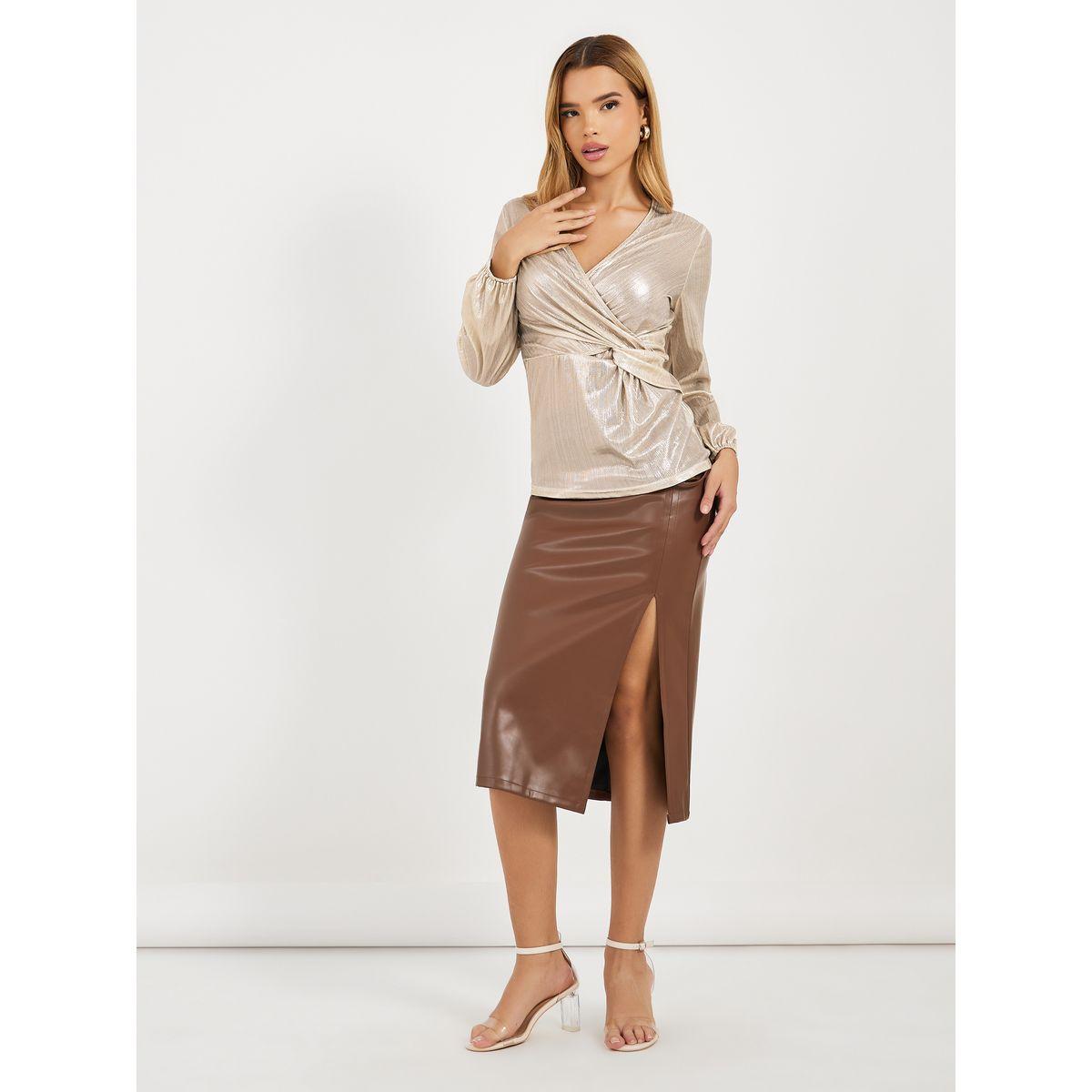 بلوزة بنمط لف وتفاصيل براقة مع عقدة-women-clothing-shirtsandblouses-blouses-image-2