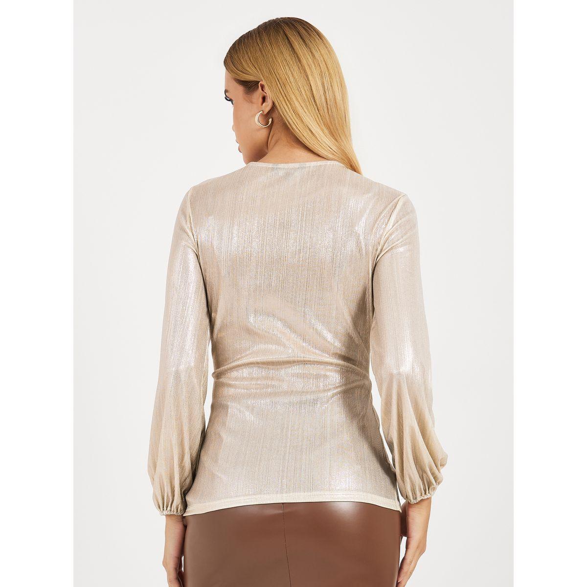 Styli Elevate Metallic Wrap Top with Knot Front Detail-women-clothing-shirtsandblouses-blouses-image-4