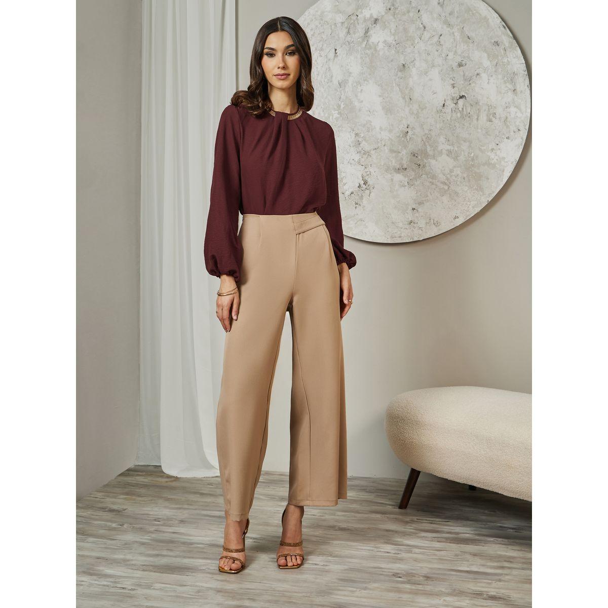 بلوزة بياقة منمقة مع قصة عادية وأكمام بالون-women-clothing-shirtsandblouses-blouses-image-2