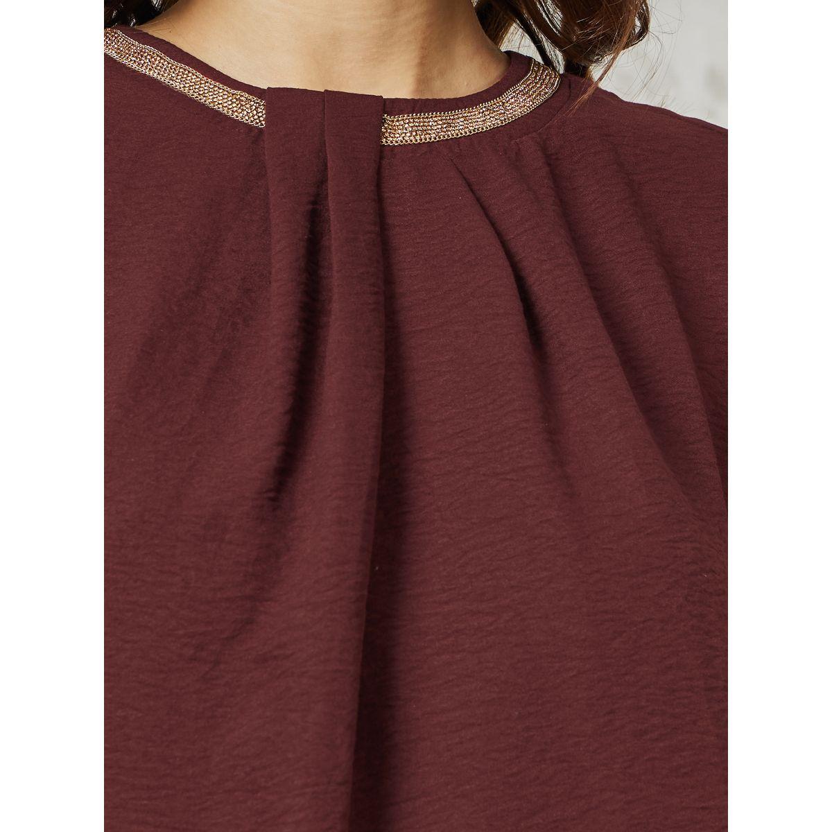 بلوزة بياقة منمقة مع قصة عادية وأكمام بالون-women-clothing-shirtsandblouses-blouses-image-4