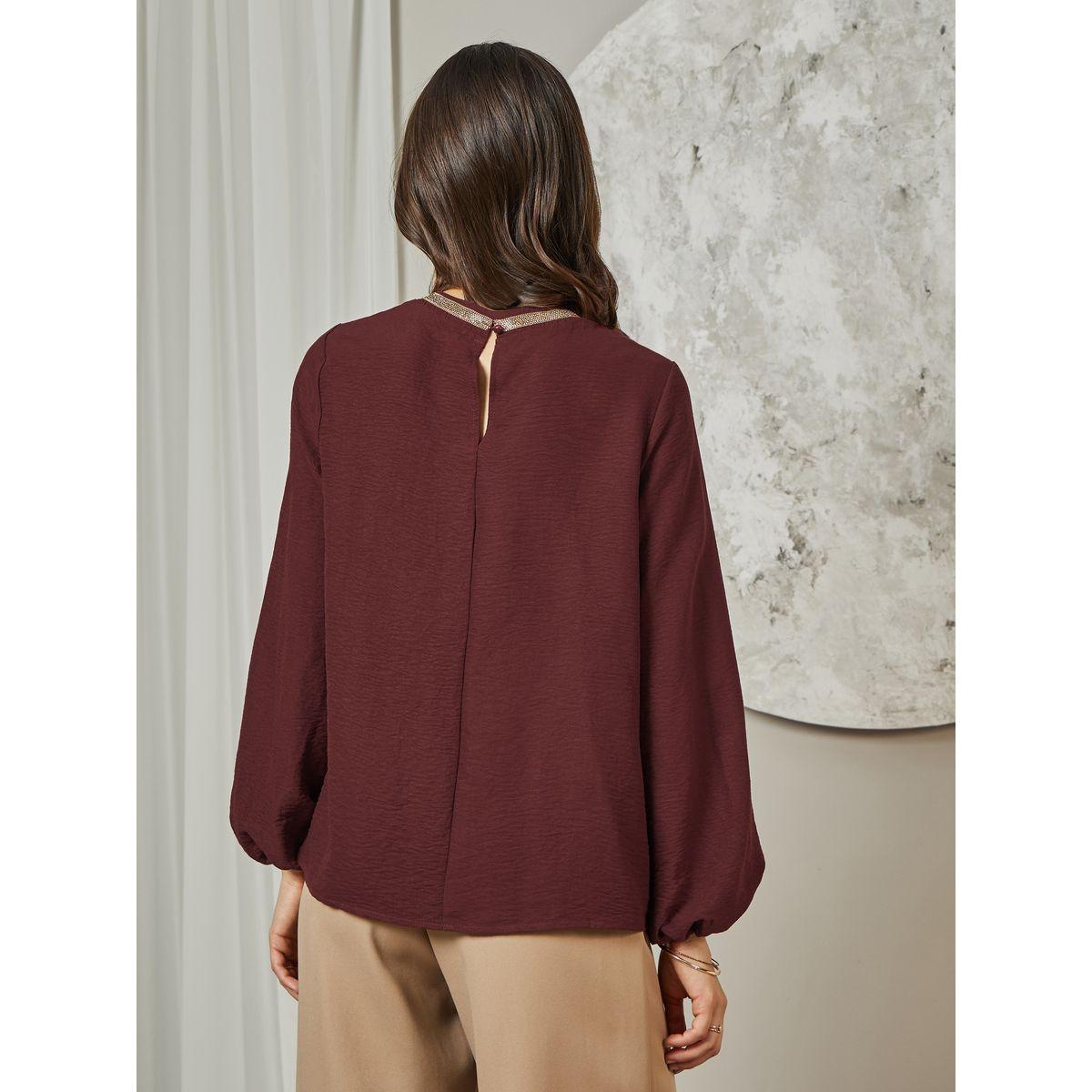 Styli Elevate Embellished Neckline Regular Fit Balloon Sleeves Top-women-clothing-shirtsandblouses-blouses-image-5