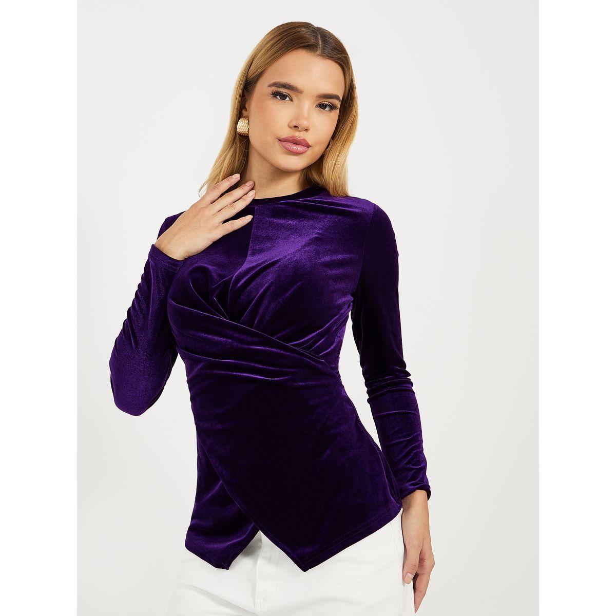 Styli Elevate Velvet Look Wrap Front Detail Top-women-clothing-shirtsandblouses-blouses-image-1