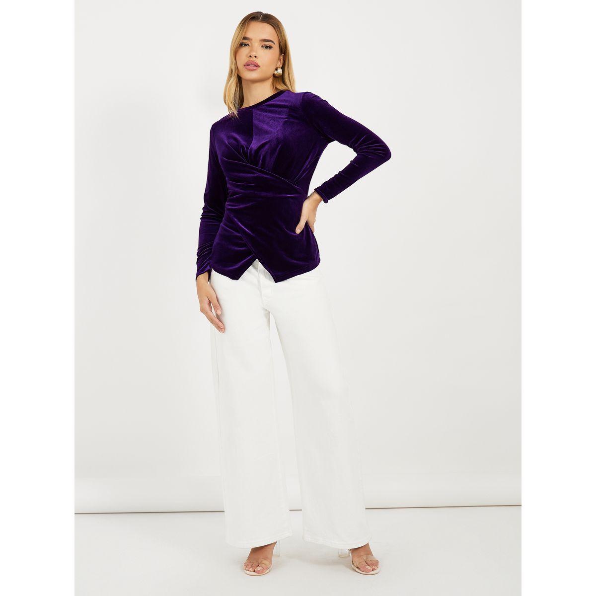 Styli Elevate Velvet Look Wrap Front Detail Top-women-clothing-shirtsandblouses-blouses-image-2
