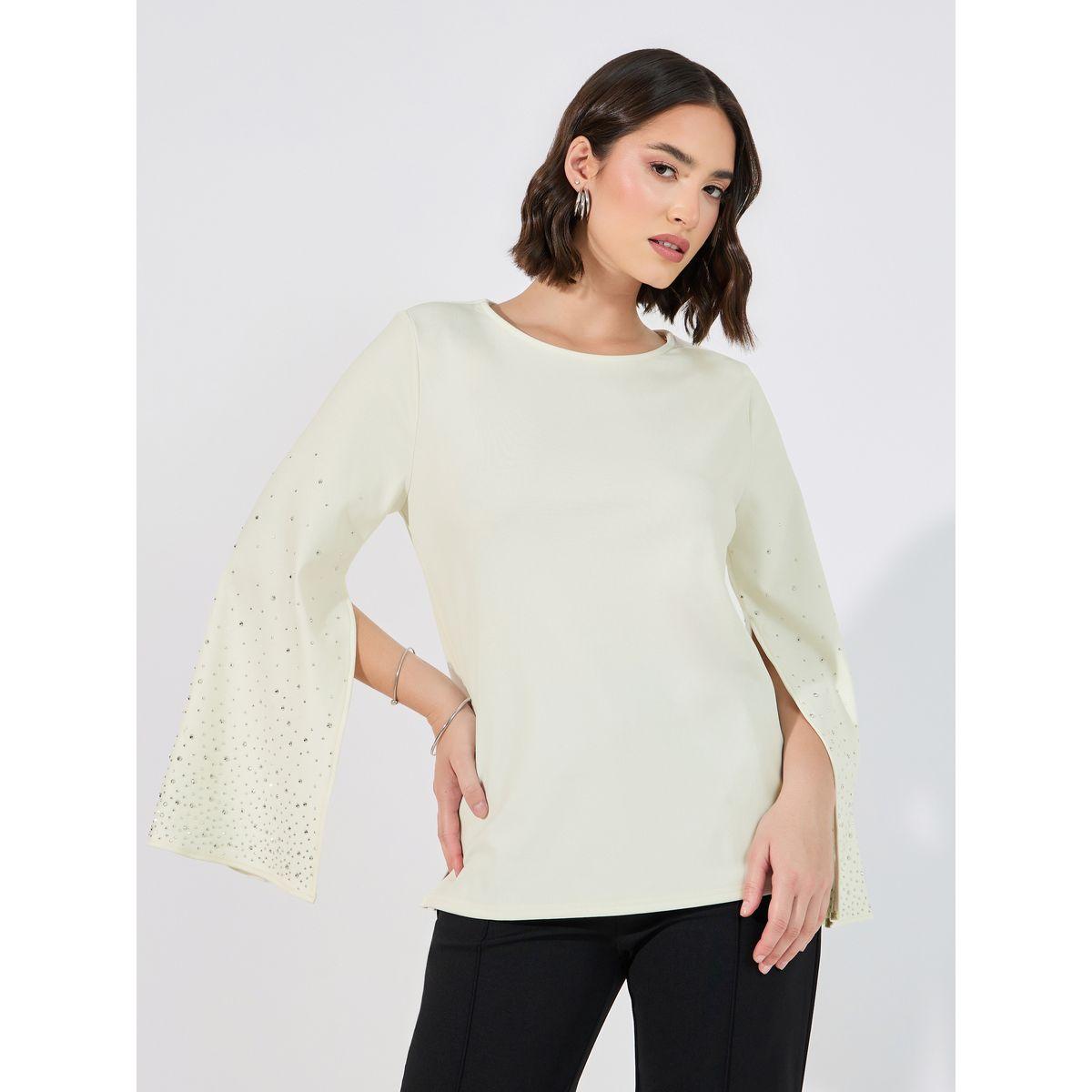 Styli Limited Embellished Slit Sleeves Round Neck Blouse-women-clothing-shirtsandblouses-blouses-image-1