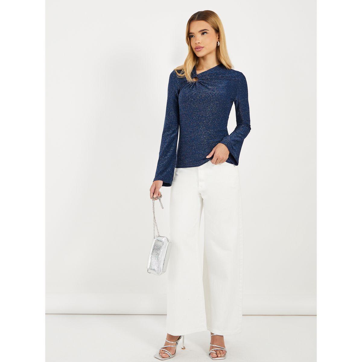 Styli Elevate Keyhole Detail Glitter Look Top-women-clothing-shirtsandblouses-blouses-image-2