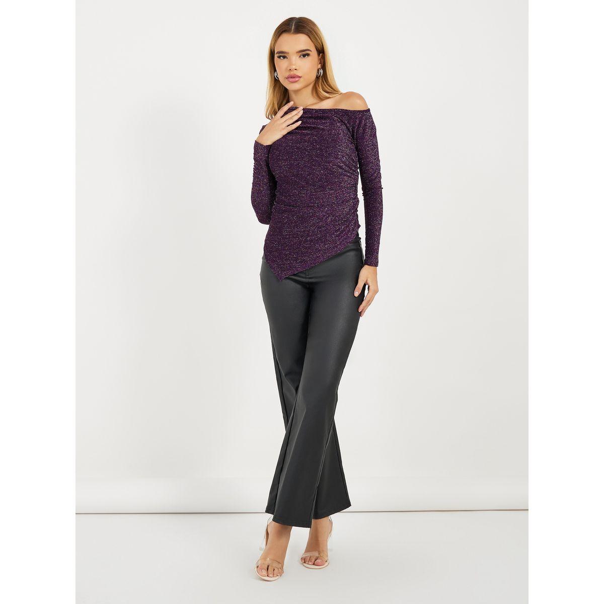 Styli Elevate Asymmetric Neck Glitter Look Fitted Top-women-clothing-shirtsandblouses-blouses-image-2