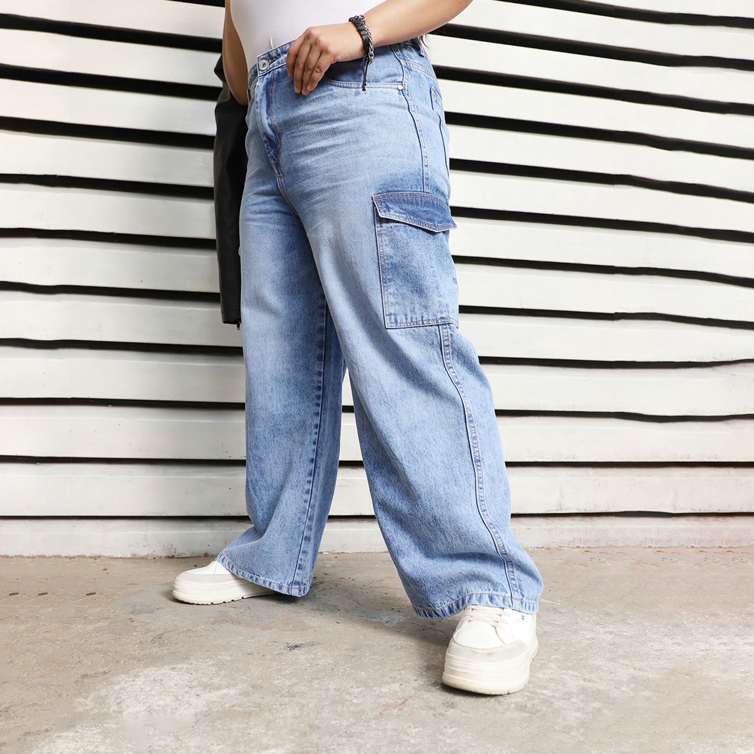 High Star X Styli Plus Size Wide Leg Faded Cargo Jeans-women-clothing-bottoms-jeans-image-1
