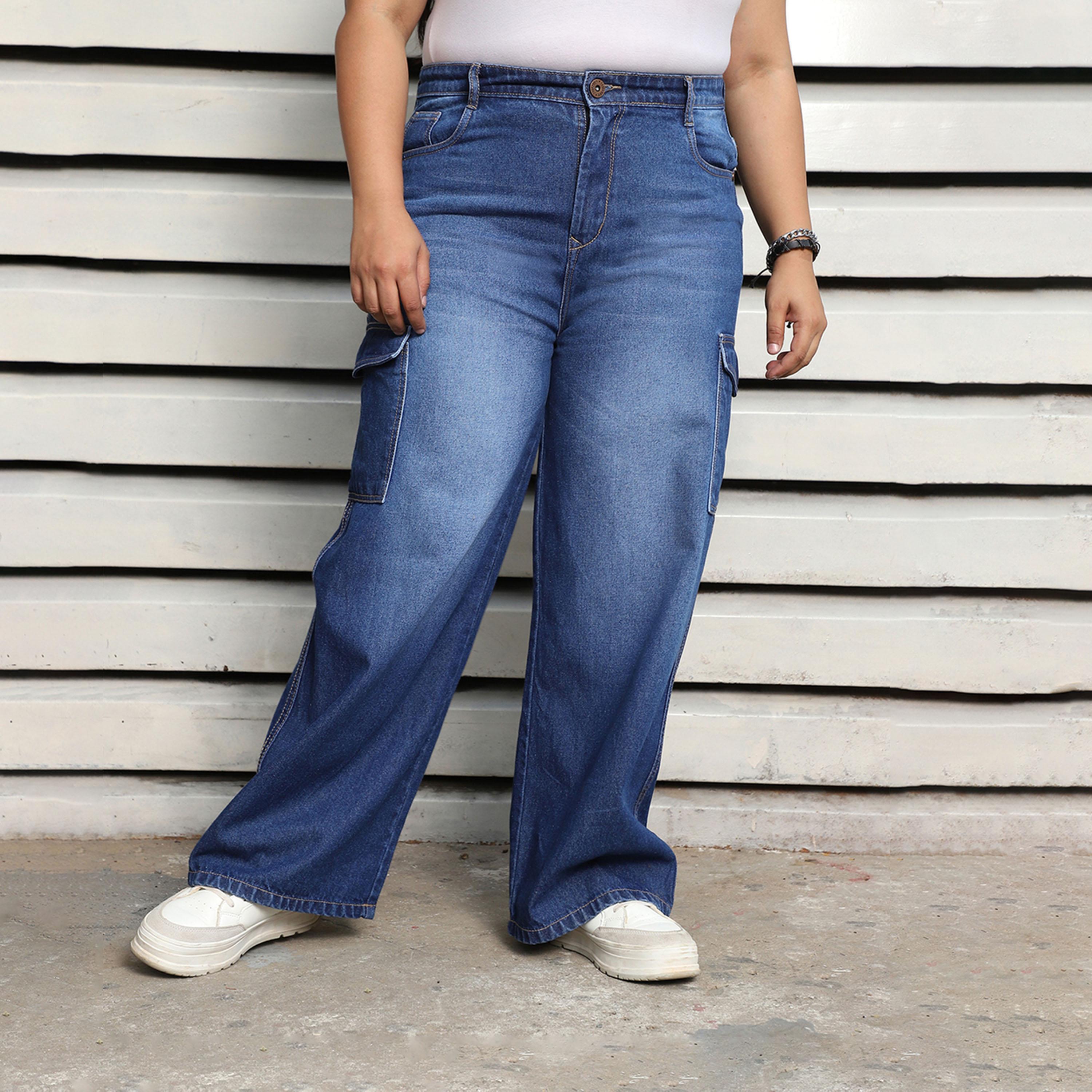 هاي ستار × ستايلي - بنطال جينز بمقاس كبير وواسع الساق وباهت اللون-women-clothing-bottoms-jeans-image-1