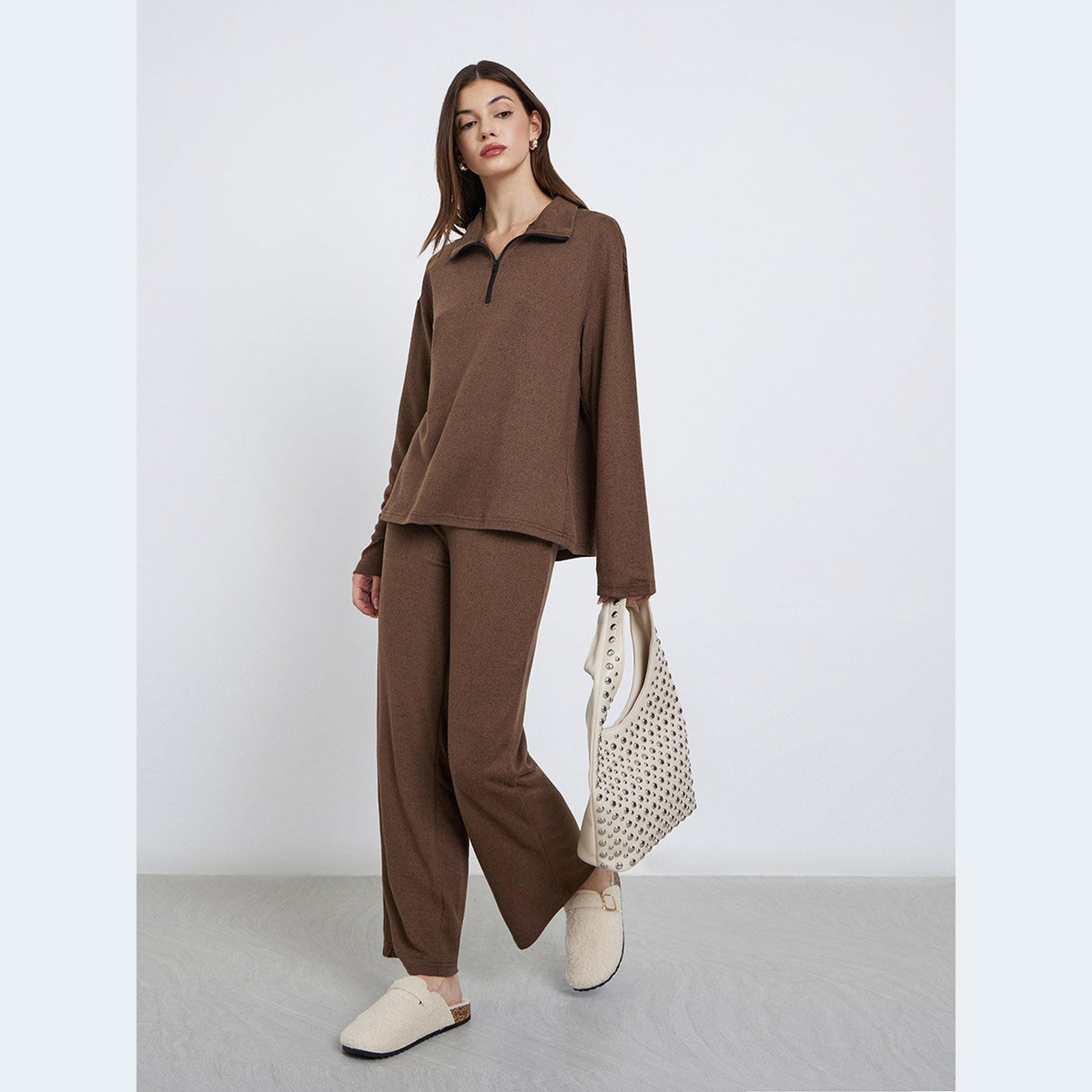 Styli Zip Placket Collared Sweatshirt and Joggers Co-Ords-women-clothing-coordsets-image-1