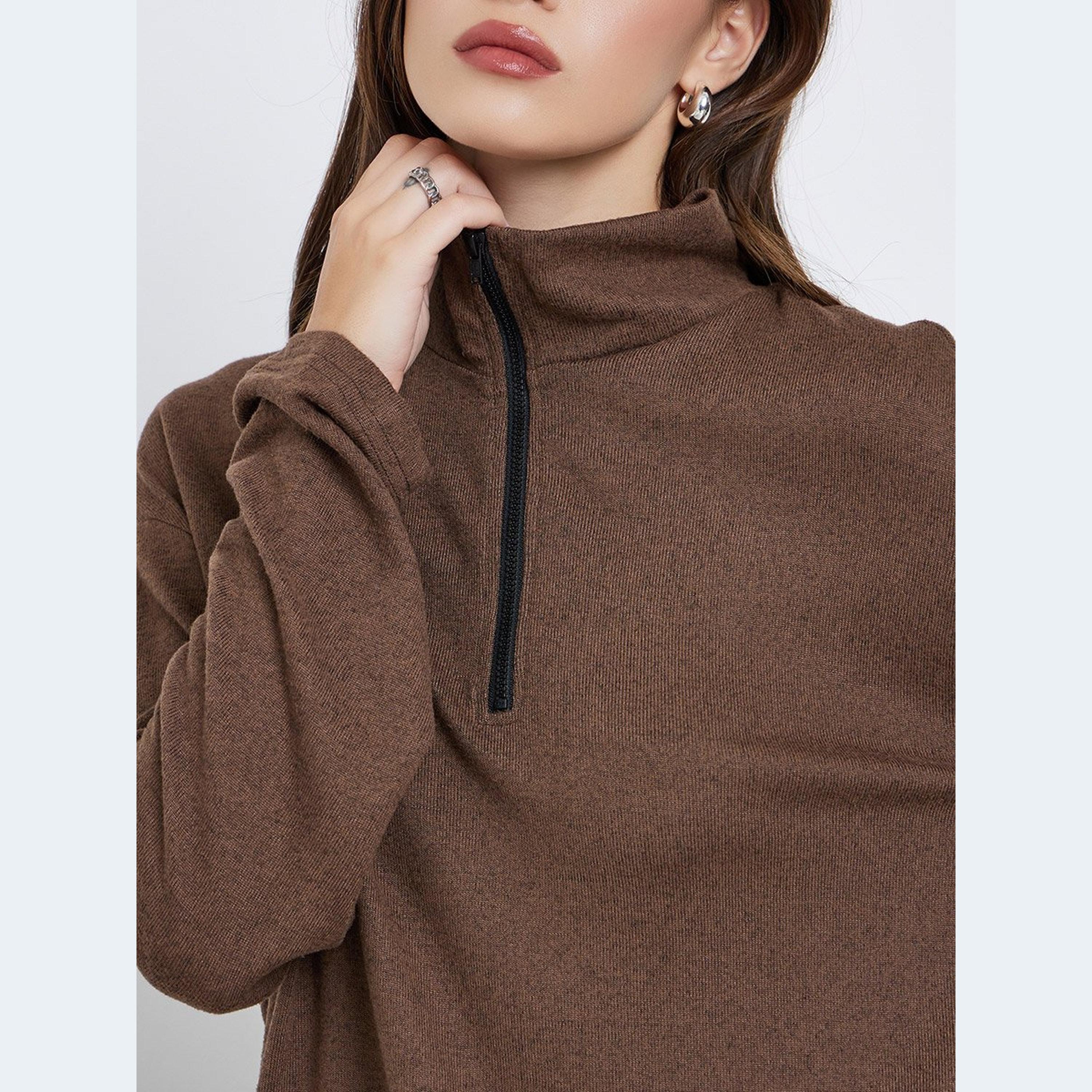 ستايلي - طقم سويت شيرت مع بنطال رياضي ياقة وسحاب-women-clothing-coordsets-image-3