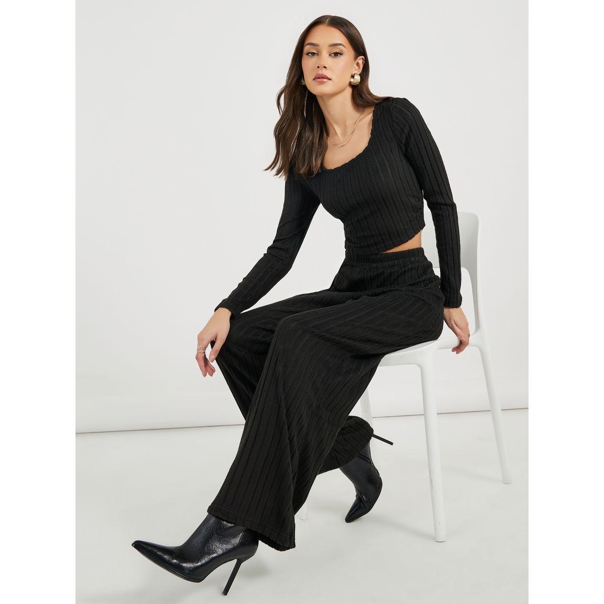مجموعة من جوغر مع بلوزة محبوكة بأكمام طويلة-women-clothing-coordsets-image-1