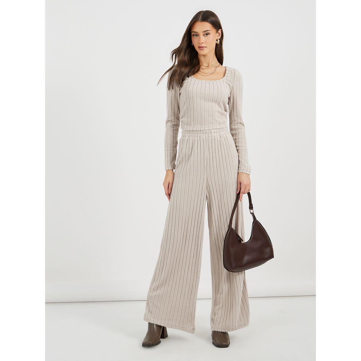 Styli Long Sleeve Rib Knit Top & Wide Leg Joggers Co-Ords-women-clothing-coordsets-image-2