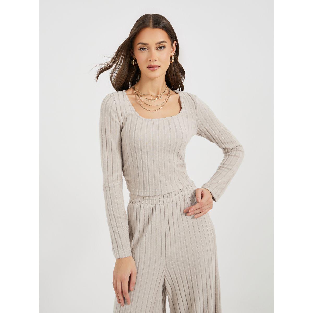 Styli Long Sleeve Rib Knit Top & Wide Leg Joggers Co-Ords-women-clothing-coordsets-image-3