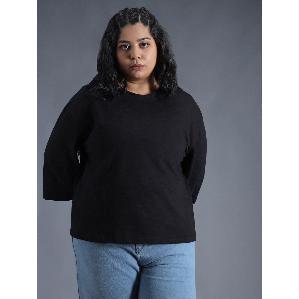 High Star X Styli  Plus Size Solid Cotton Boxy Fit T-Shirt-women-clothing-tshirts-image-1