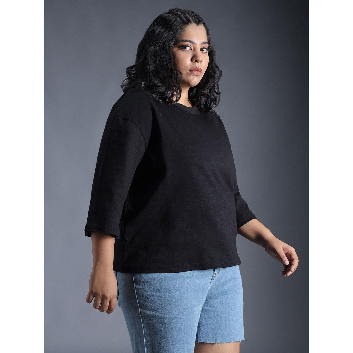 High Star X Styli  Plus Size Solid Cotton Boxy Fit T-Shirt-women-clothing-tshirts-image-2