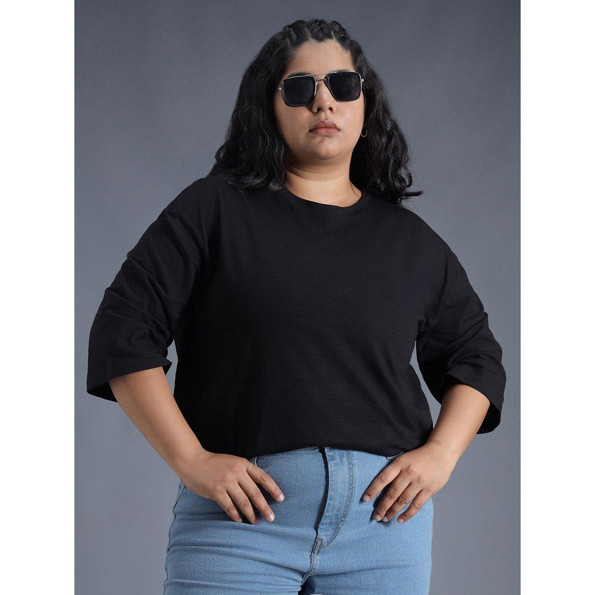High Star X Styli  Plus Size Solid Cotton Boxy Fit T-Shirt-women-clothing-tshirts-image-5