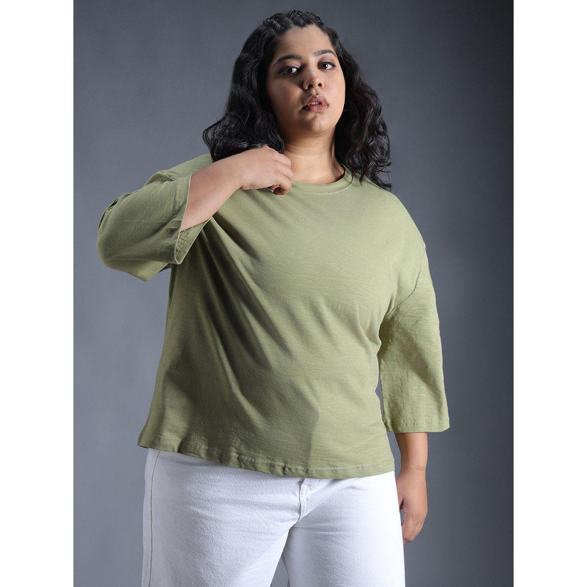High Star X Styli  Plus Size Solid Cotton Boxy Fit T-Shirt-women-clothing-tshirts-image-1