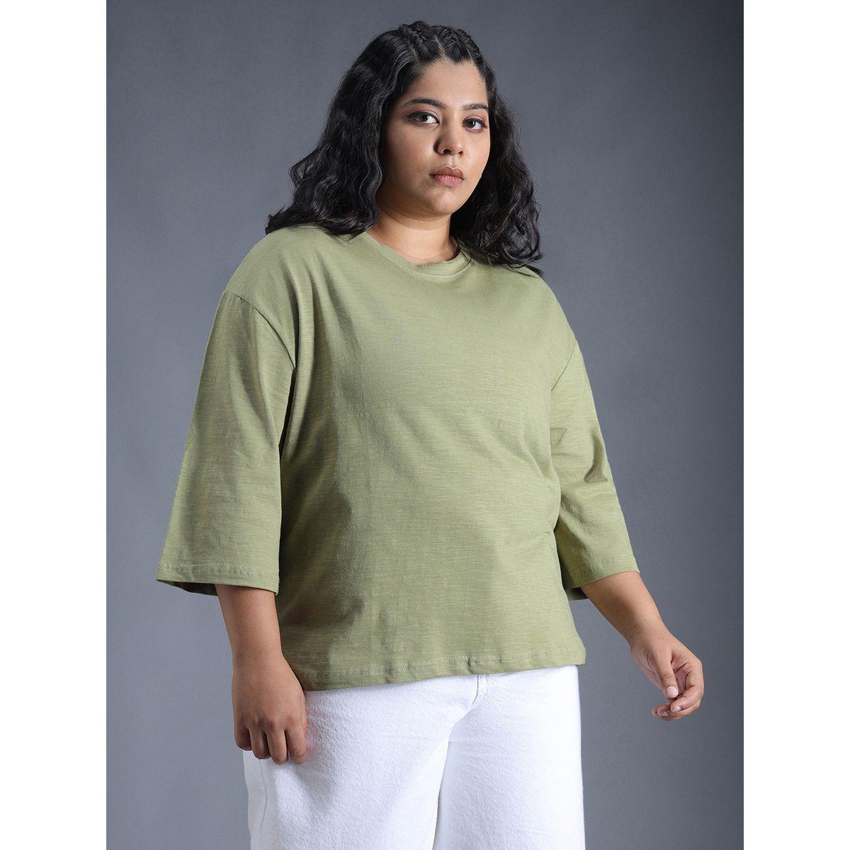 High Star X Styli  Plus Size Solid Cotton Boxy Fit T-Shirt-women-clothing-tshirts-image-2