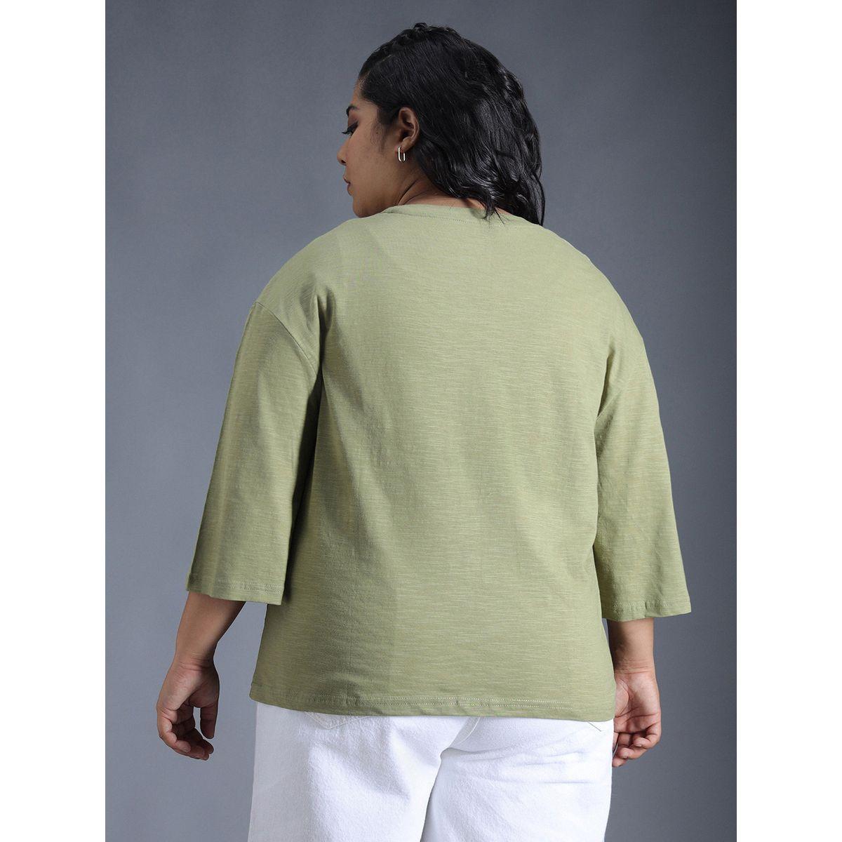 High Star X Styli  Plus Size Solid Cotton Boxy Fit T-Shirt-women-clothing-tshirts-image-3