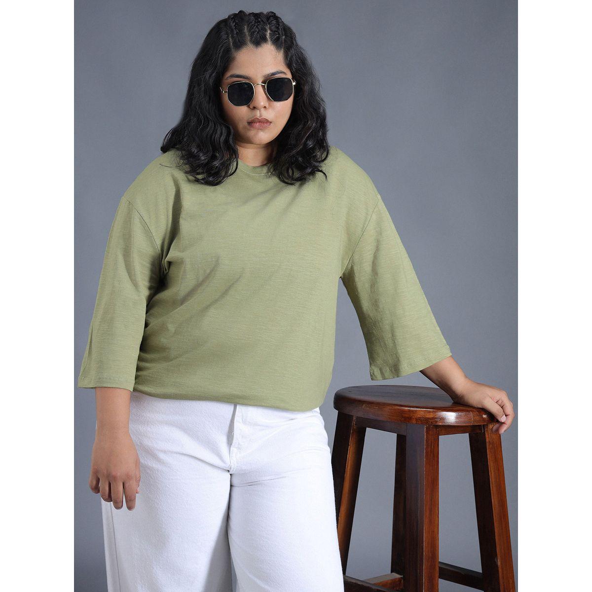 High Star X Styli  Plus Size Solid Cotton Boxy Fit T-Shirt-women-clothing-tshirts-image-5