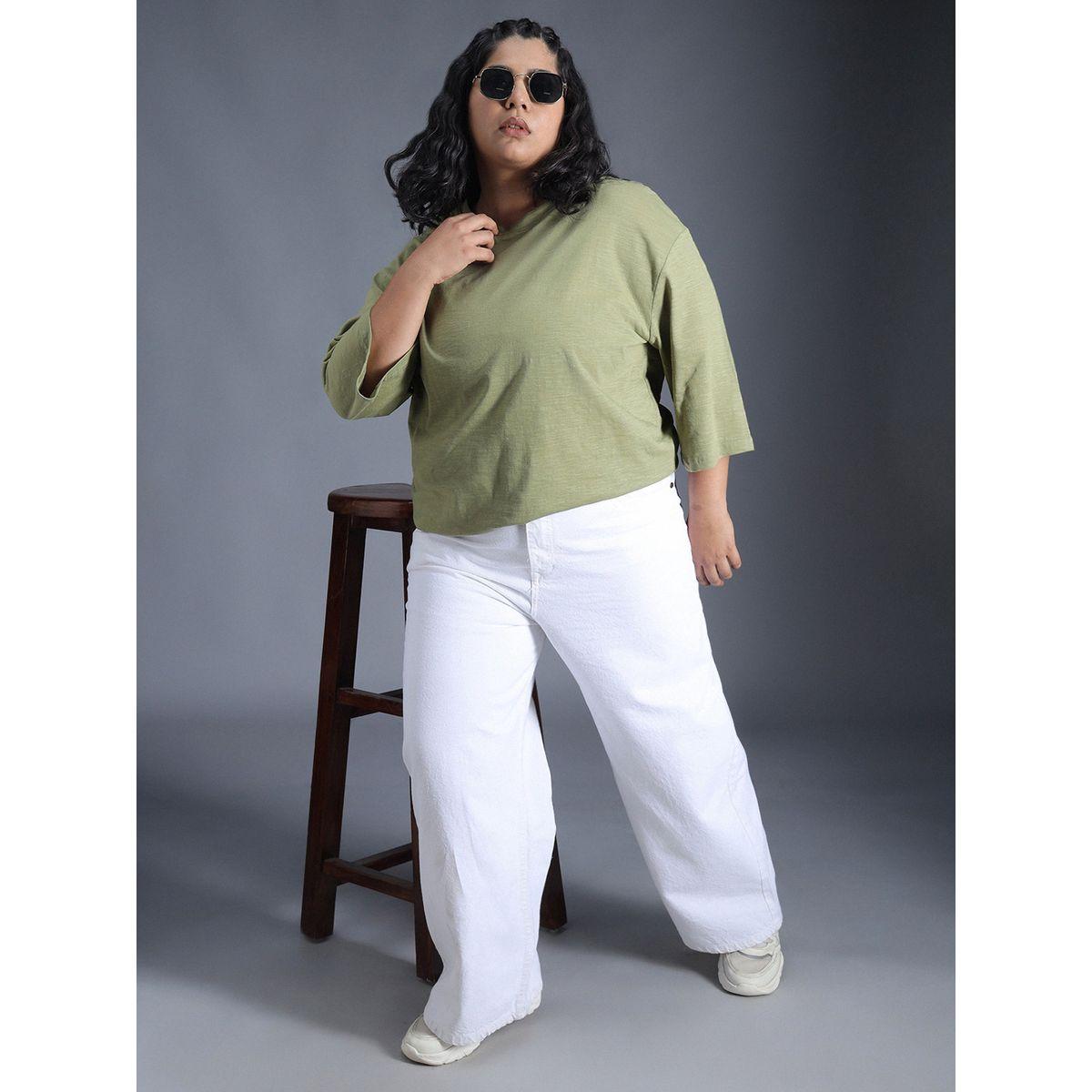 High Star X Styli  Plus Size Solid Cotton Boxy Fit T-Shirt-women-clothing-tshirts-image-6