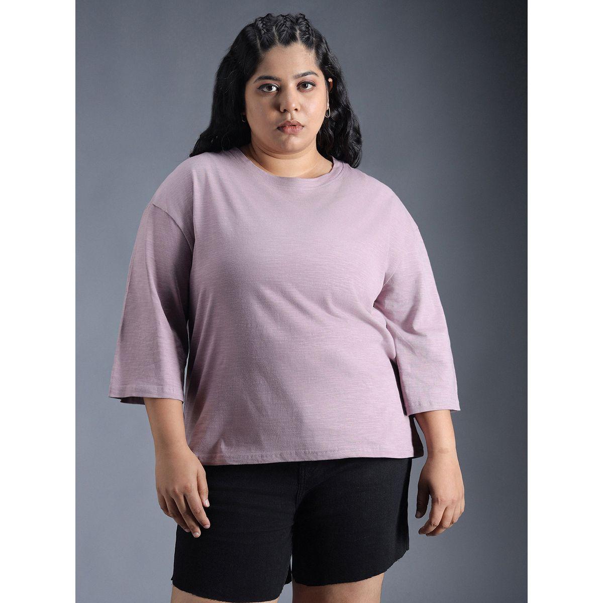 High Star X Styli  Plus Size Solid Cotton Boxy Fit T-Shirt-women-clothing-tshirts-image-1