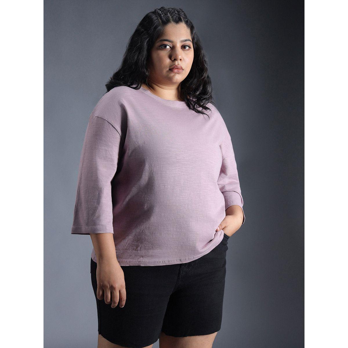 تيشيرت قطن سادة بمقاس كبير وقصة بوكسي هاي ستار × ستايلي-women-clothing-tshirts-image-2